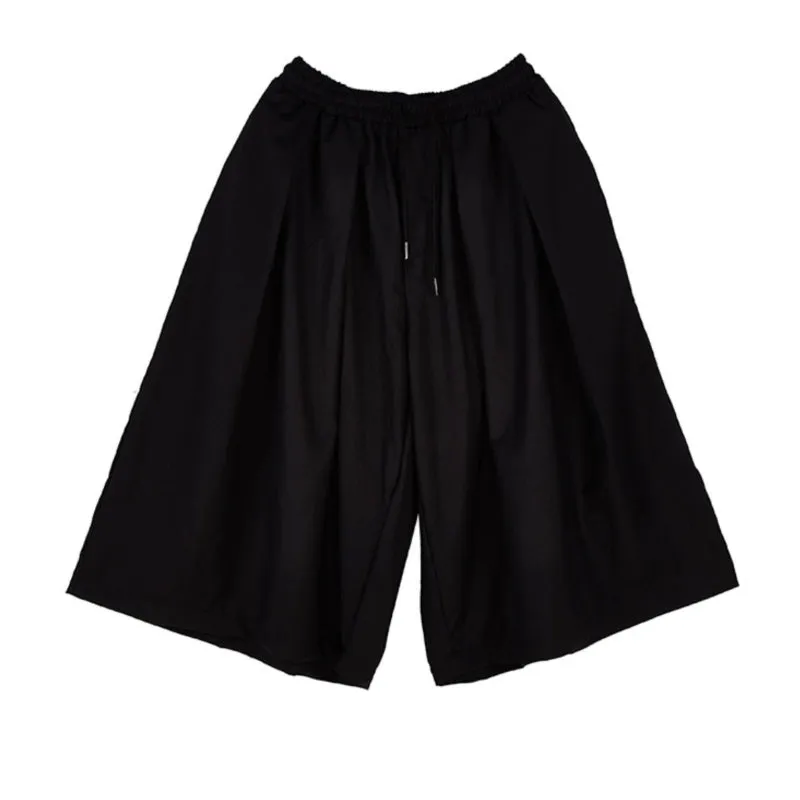 Drawstring Elastic Waist Pleated Solid Culottes