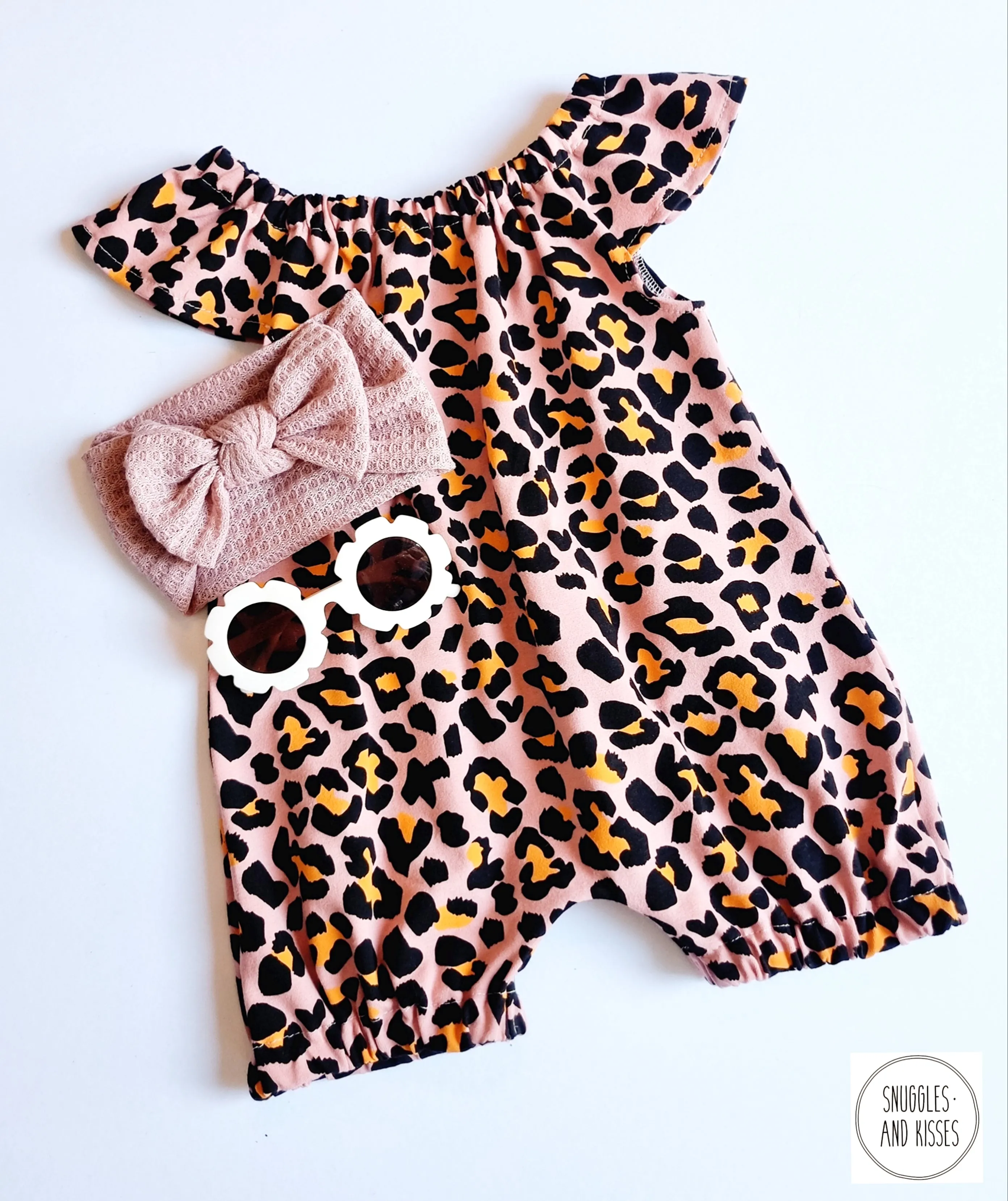 Dusty Pink Leopard Print Frill Sleeve Bubble Romper