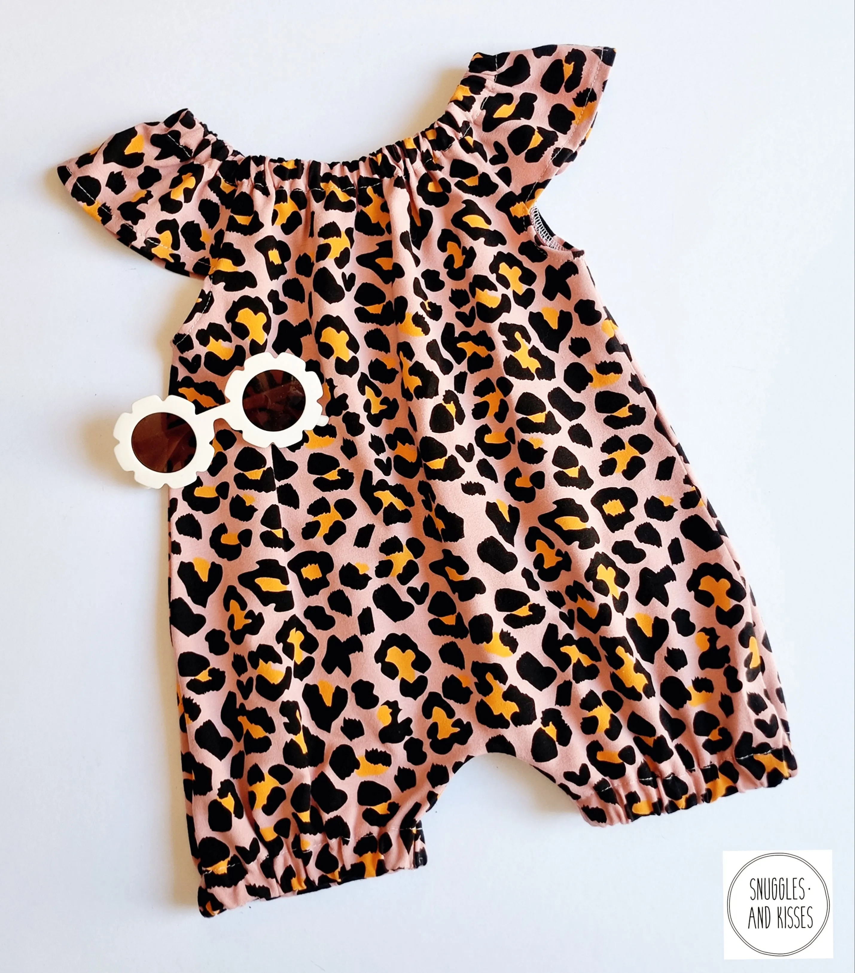 Dusty Pink Leopard Print Frill Sleeve Bubble Romper