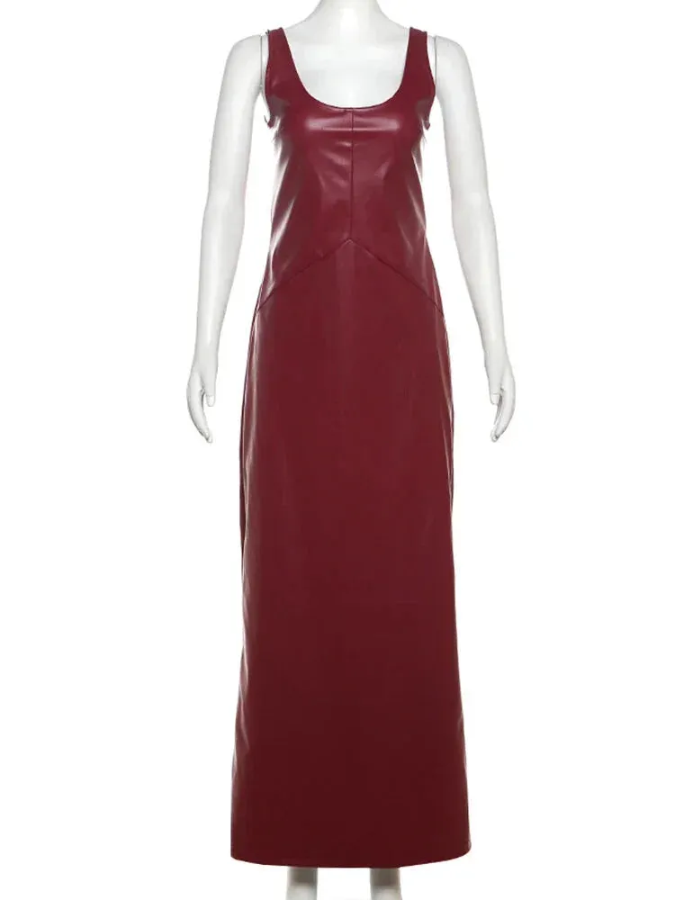 Faux Leather Evening Maxi Dress – Perfect for Fall Parties