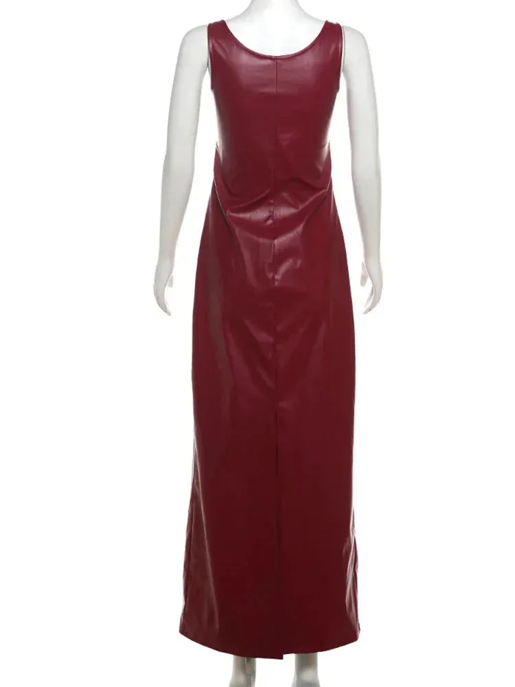 Faux Leather Evening Maxi Dress – Perfect for Fall Parties