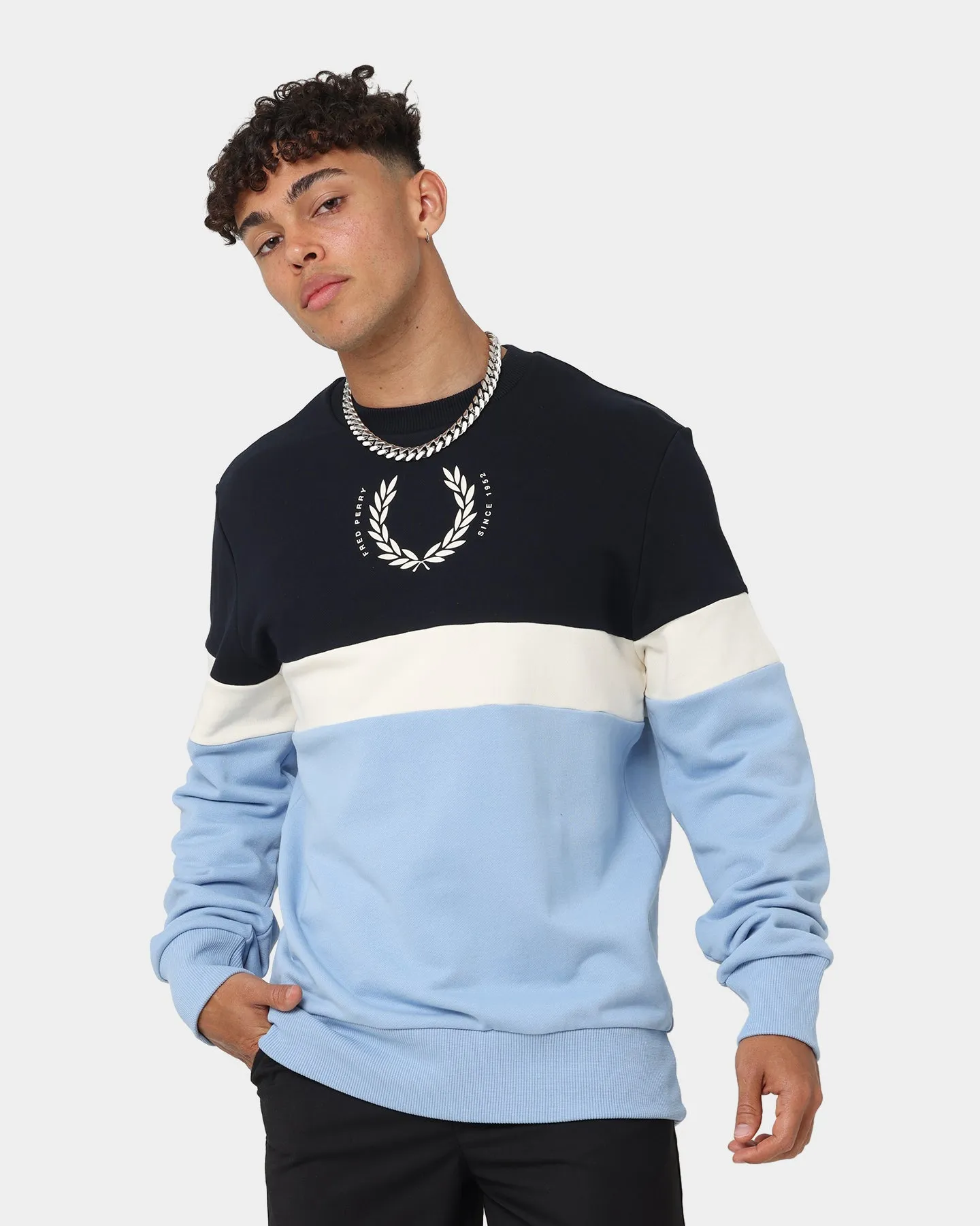 Fred Perry Printed Colour Block Sweatshirt Navy