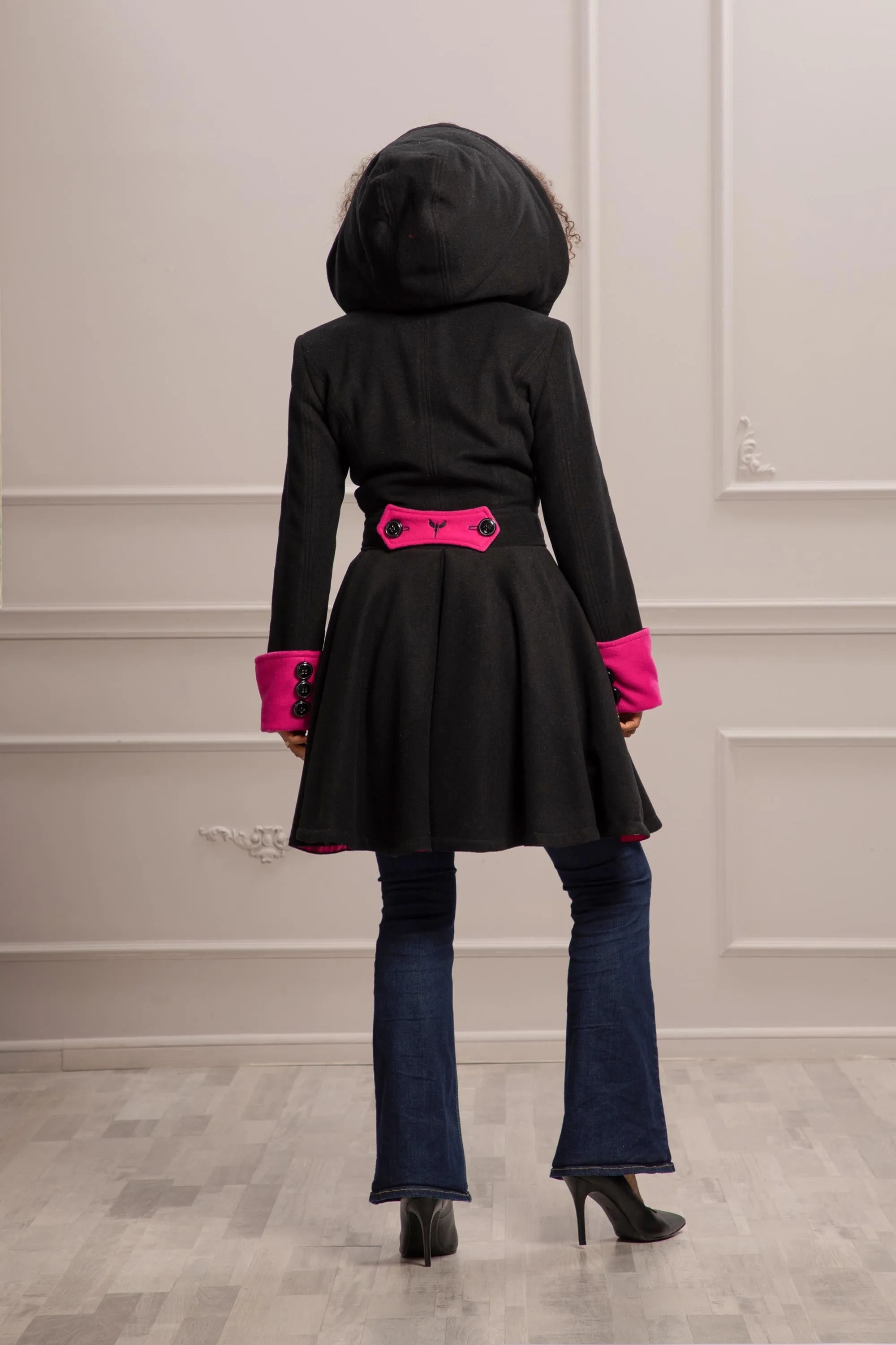 FUSCHIA & BLACK SKIRT COAT