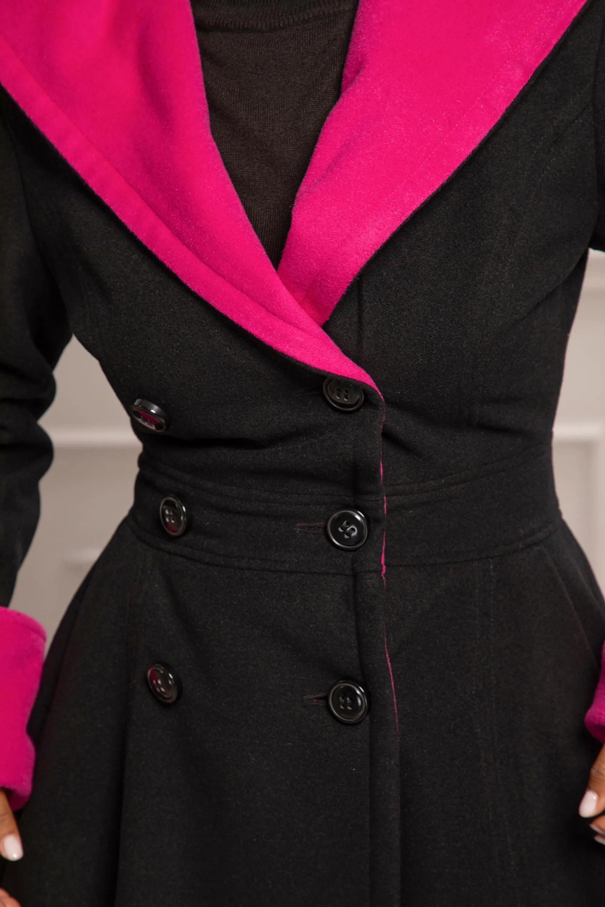 FUSCHIA & BLACK SKIRT COAT