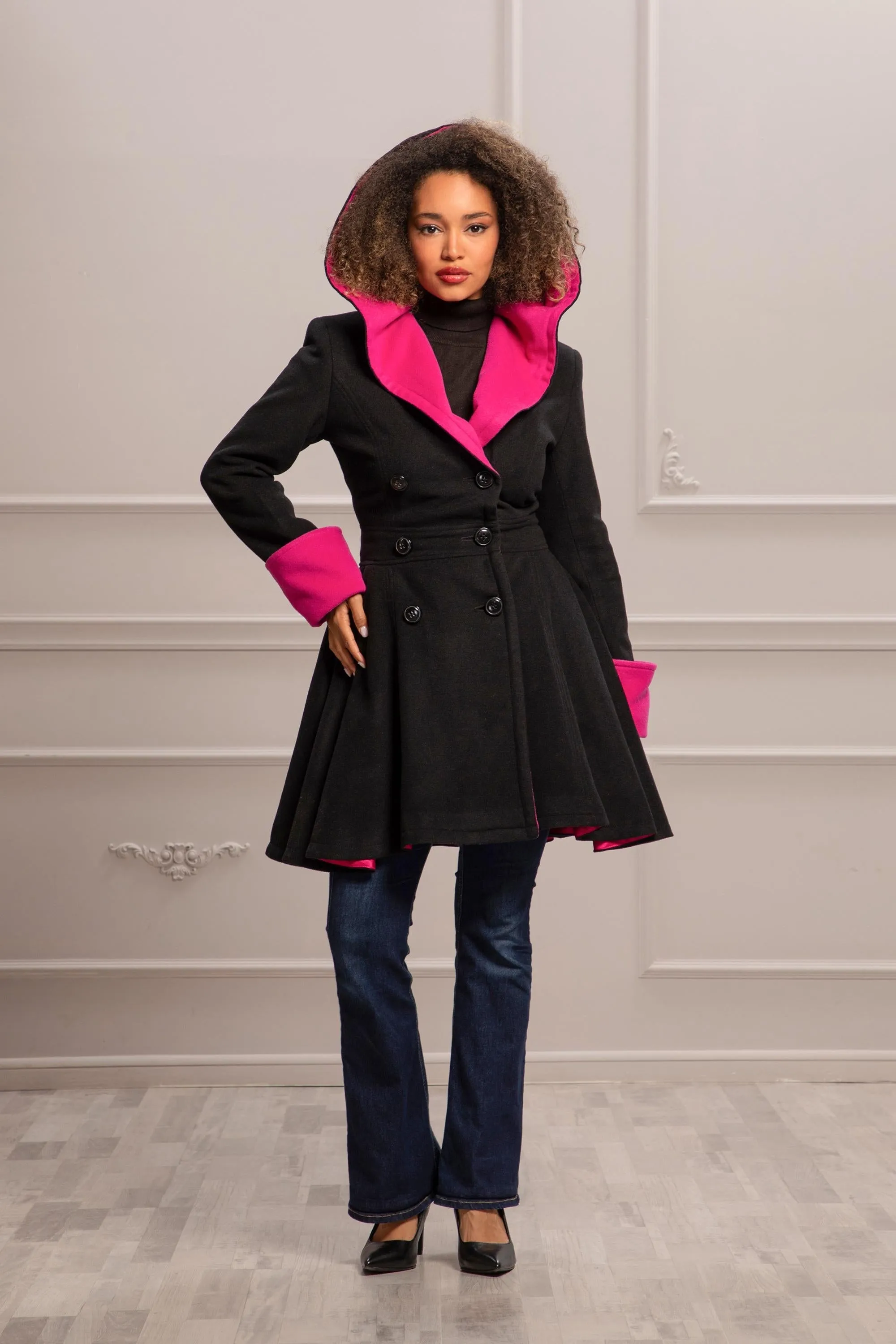 FUSCHIA & BLACK SKIRT COAT