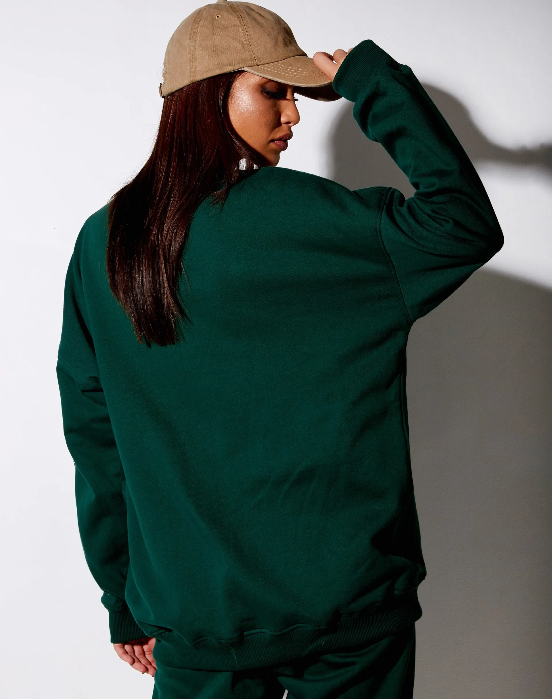 Glo Sweatshirt in Bottle Green with 'Take Care Of Yourself' Embro