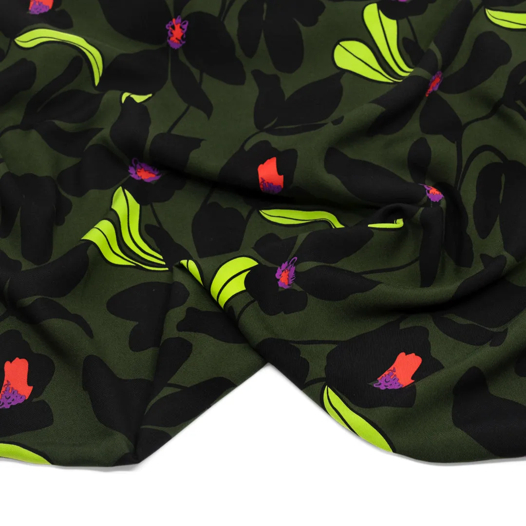 Glowing Tropics Rayon Twill - Forest/Black/Neon