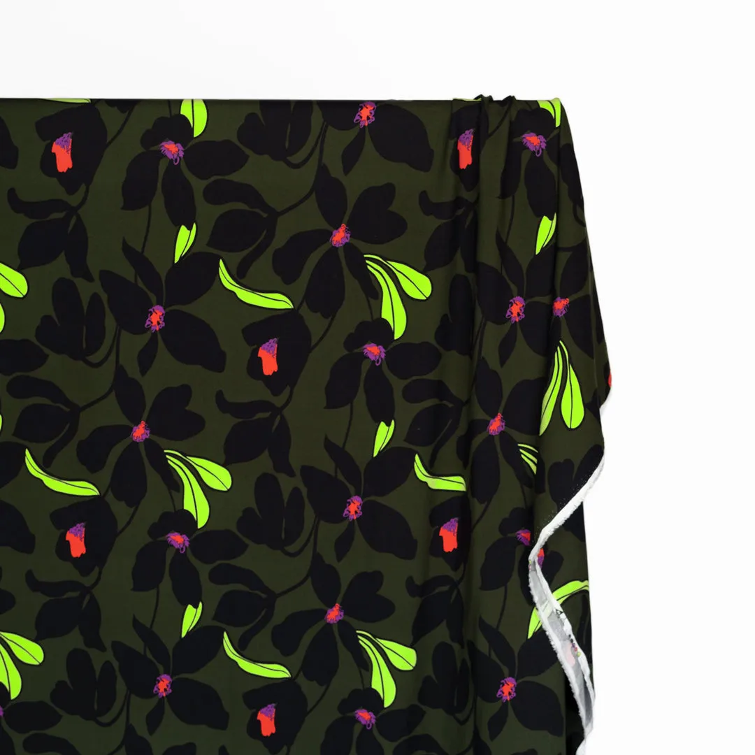 Glowing Tropics Rayon Twill - Forest/Black/Neon