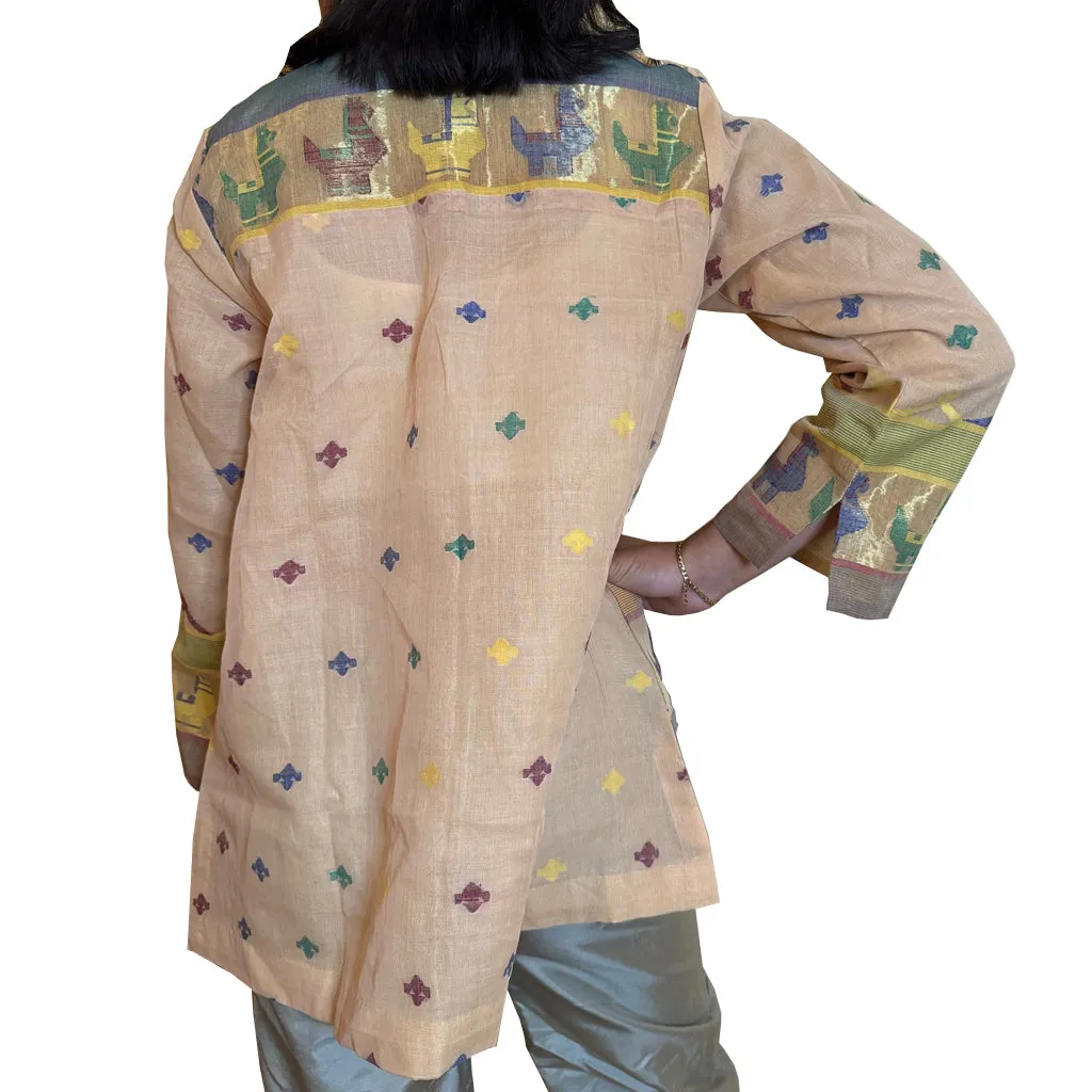 Gold Ghoda Jacket - Cotton Sari Upcycled 3/4 Length Woven Fabric