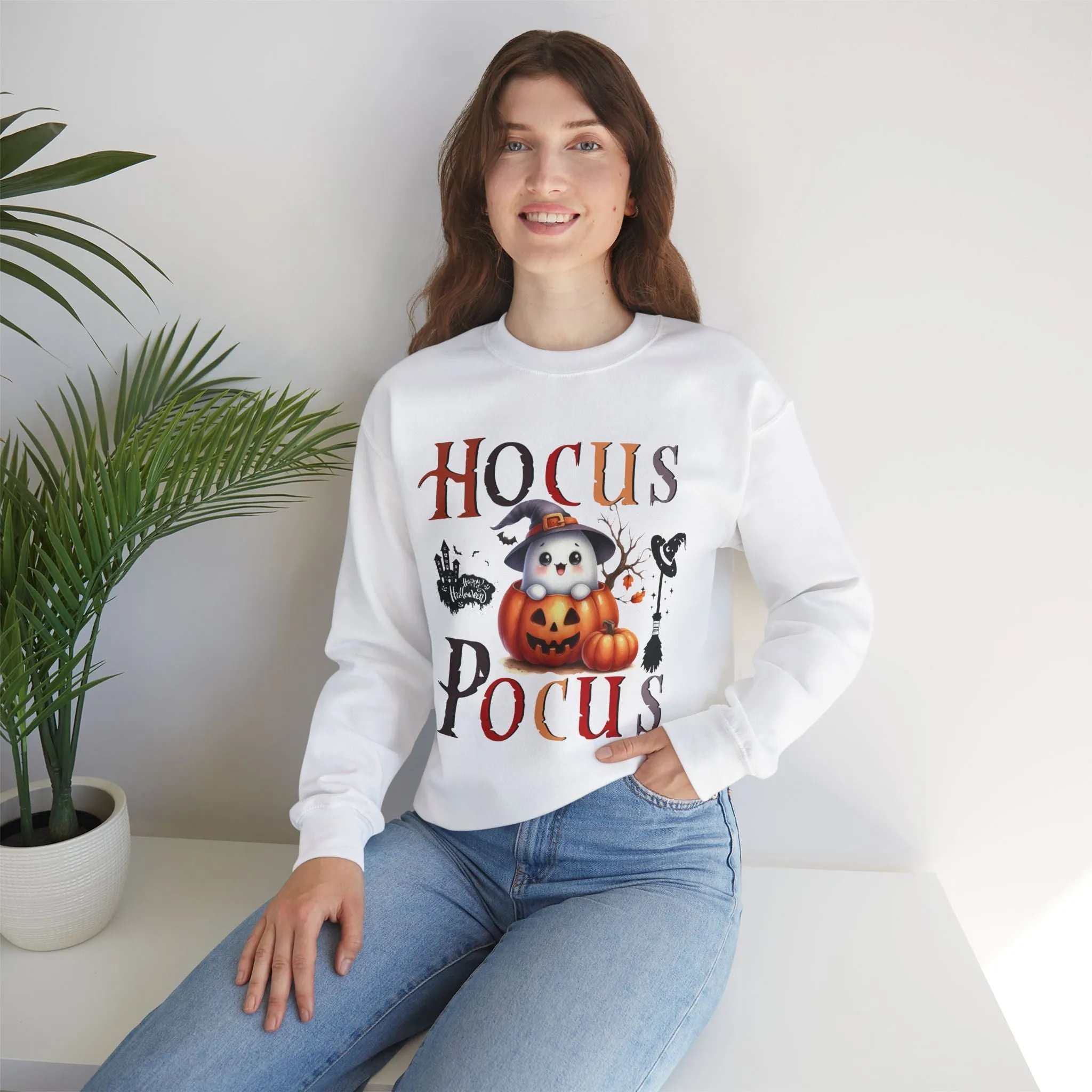 Hocus Pocus  Happy Halloween Sweatshirt, Happy Halloween Sweatshirt - Unisex Heavy Blend Crewneck, Halloween Sweatshirt, Cute Spooky Ghost sweatshirt.