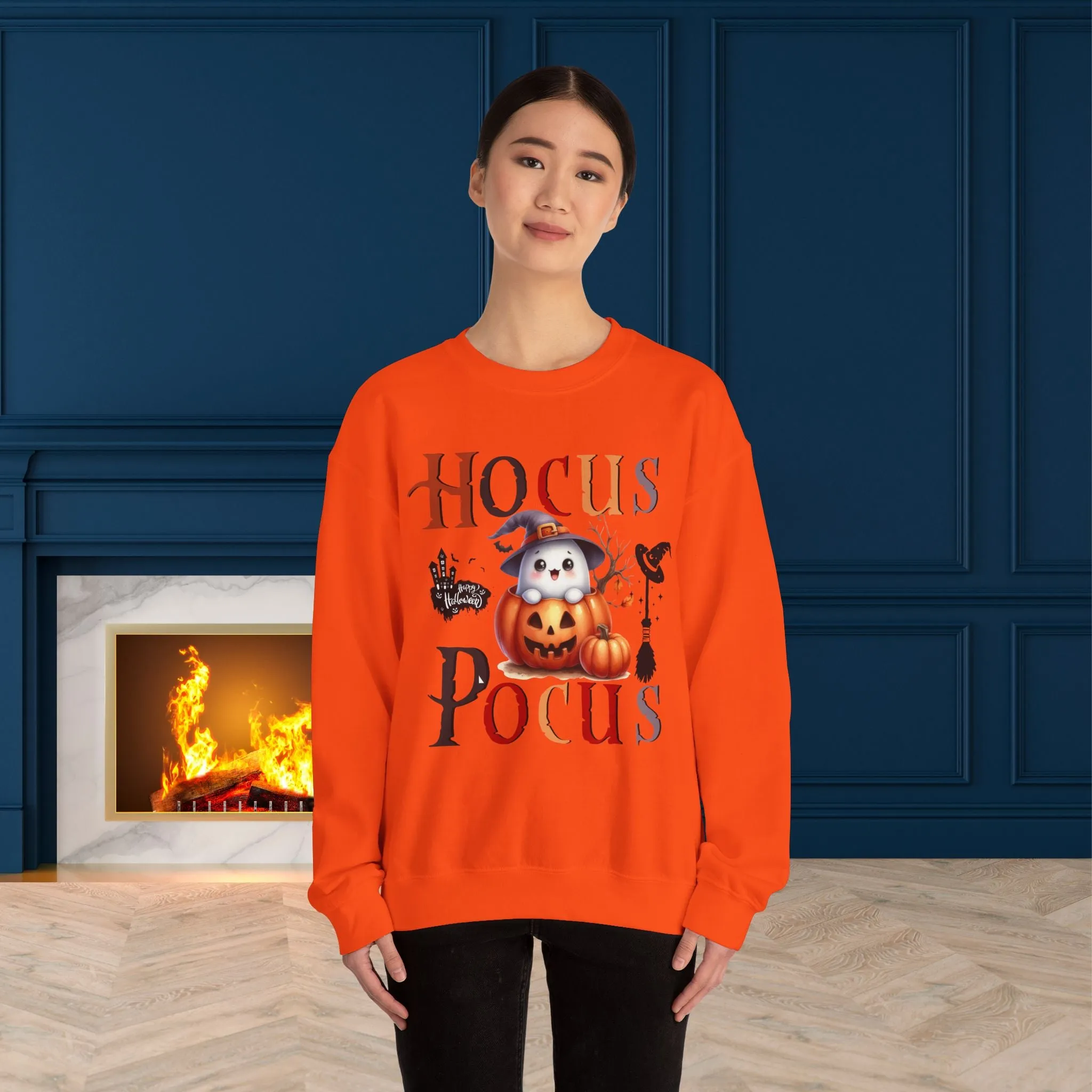 Hocus Pocus  Happy Halloween Sweatshirt, Happy Halloween Sweatshirt - Unisex Heavy Blend Crewneck, Halloween Sweatshirt, Cute Spooky Ghost sweatshirt.