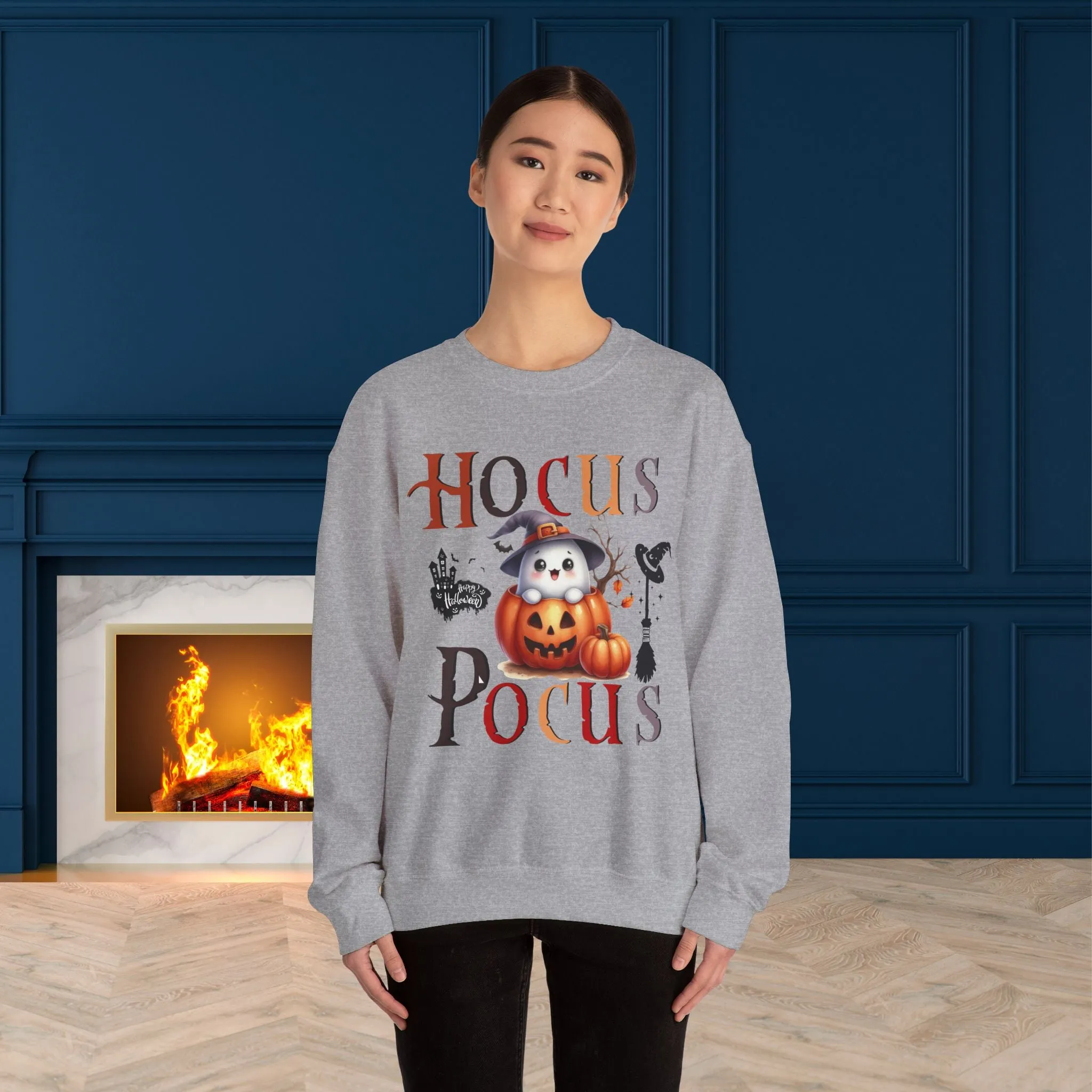 Hocus Pocus  Happy Halloween Sweatshirt, Happy Halloween Sweatshirt - Unisex Heavy Blend Crewneck, Halloween Sweatshirt, Cute Spooky Ghost sweatshirt.