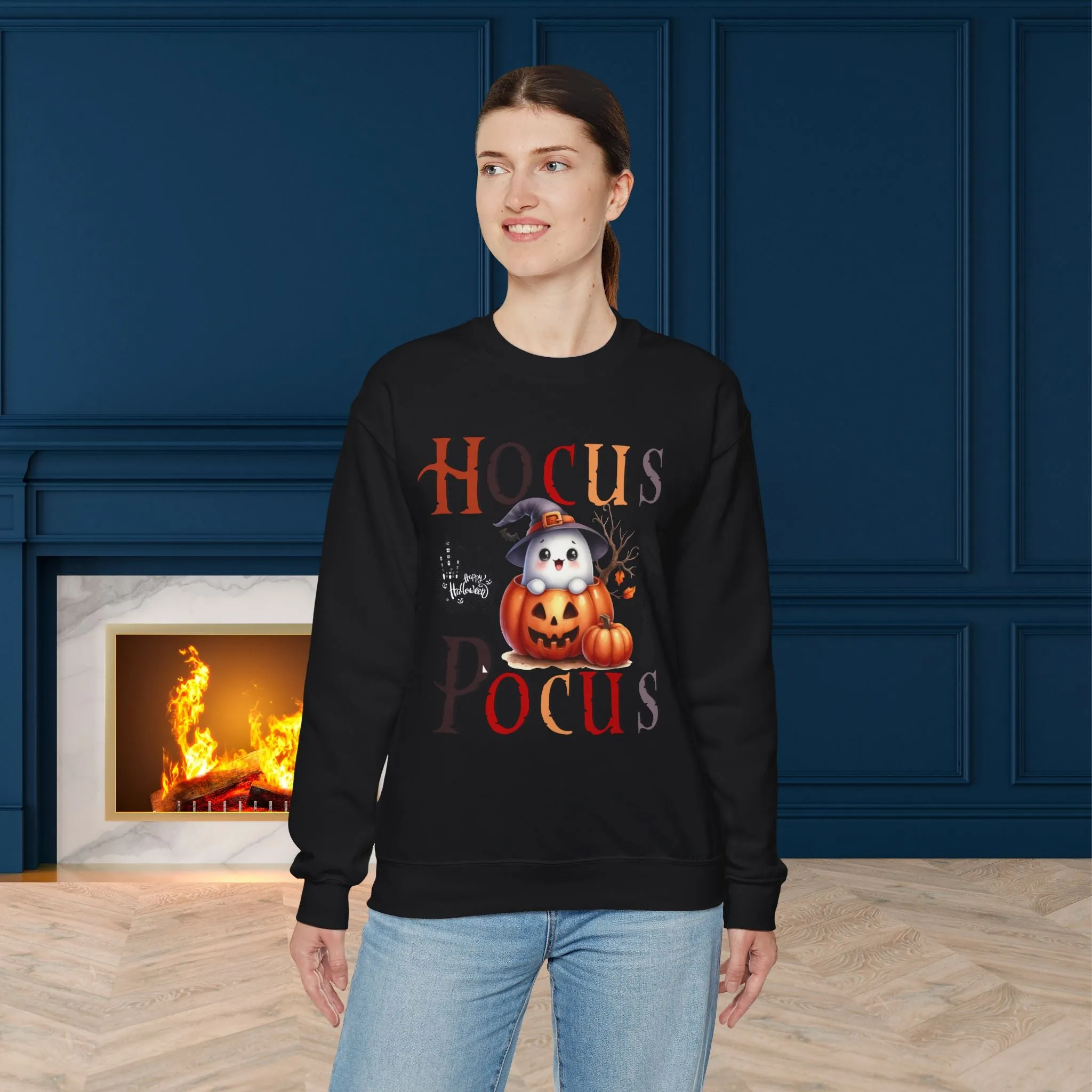 Hocus Pocus  Happy Halloween Sweatshirt, Happy Halloween Sweatshirt - Unisex Heavy Blend Crewneck, Halloween Sweatshirt, Cute Spooky Ghost sweatshirt.