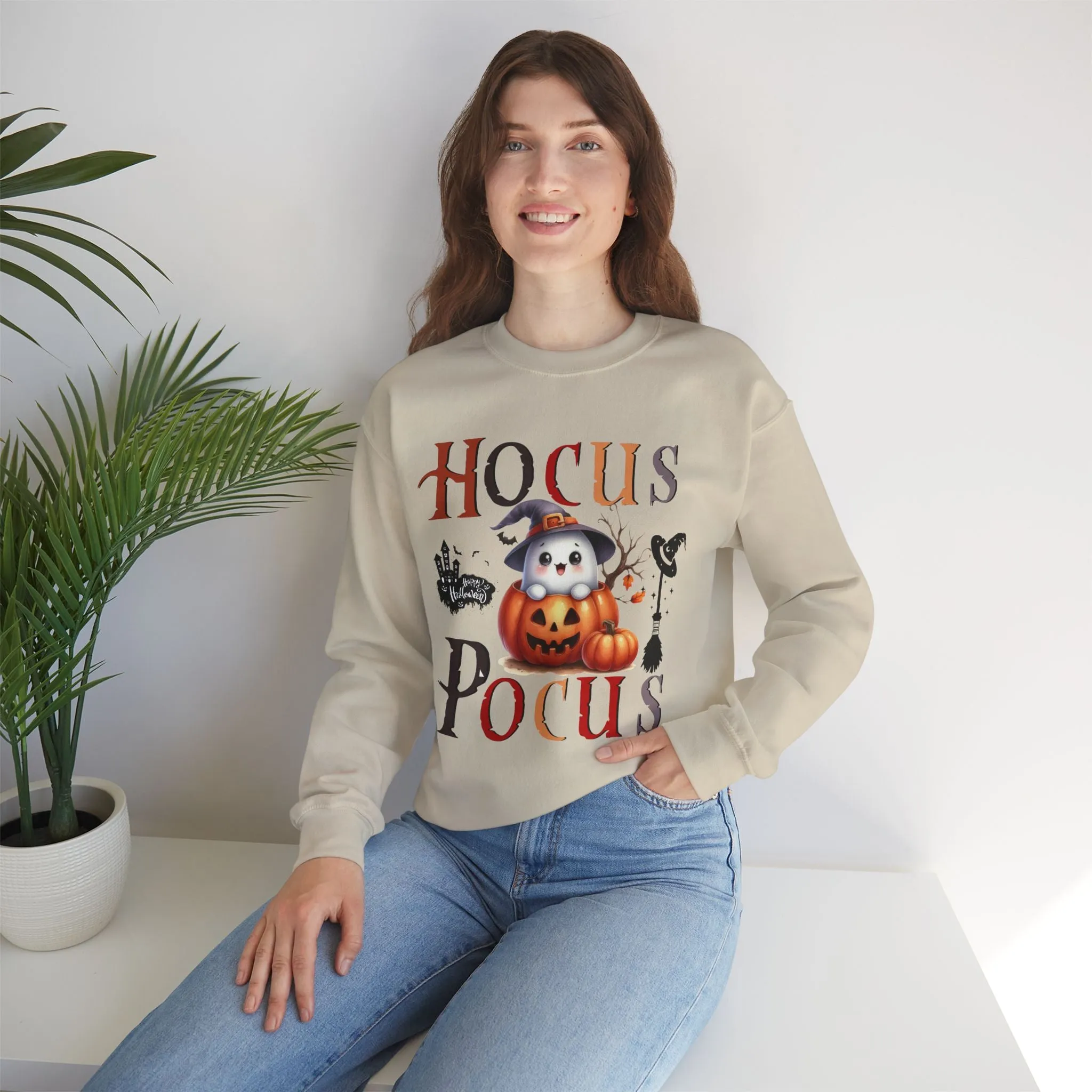 Hocus Pocus  Happy Halloween Sweatshirt, Happy Halloween Sweatshirt - Unisex Heavy Blend Crewneck, Halloween Sweatshirt, Cute Spooky Ghost sweatshirt.