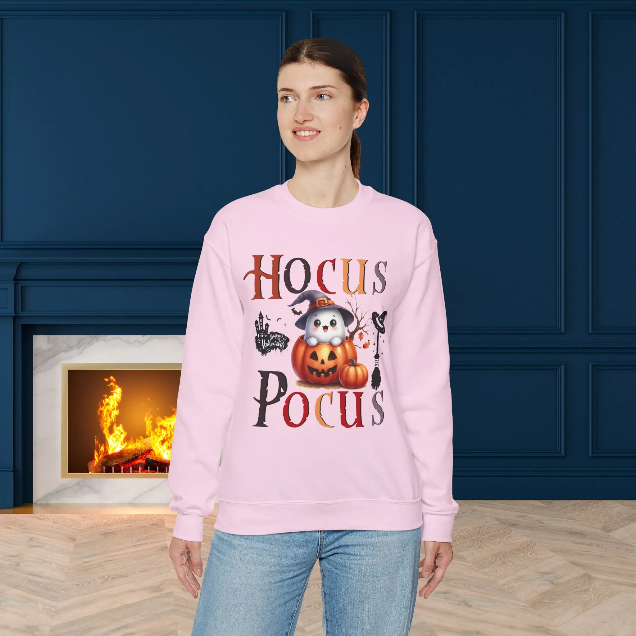 Hocus Pocus  Happy Halloween Sweatshirt, Happy Halloween Sweatshirt - Unisex Heavy Blend Crewneck, Halloween Sweatshirt, Cute Spooky Ghost sweatshirt.