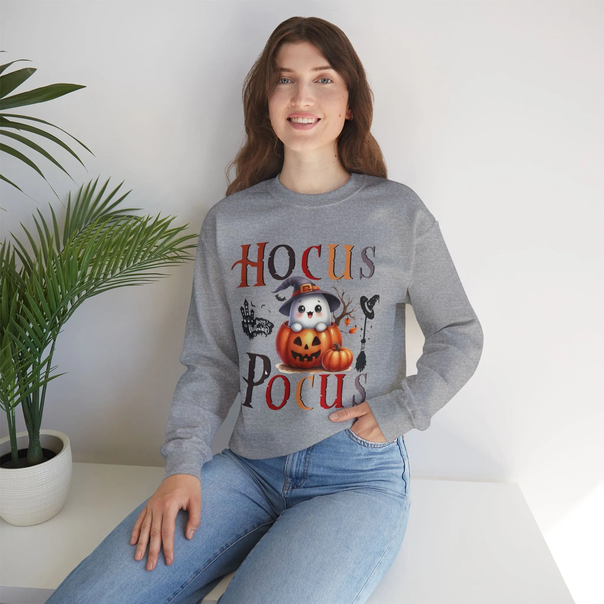 Hocus Pocus  Happy Halloween Sweatshirt, Happy Halloween Sweatshirt - Unisex Heavy Blend Crewneck, Halloween Sweatshirt, Cute Spooky Ghost sweatshirt.