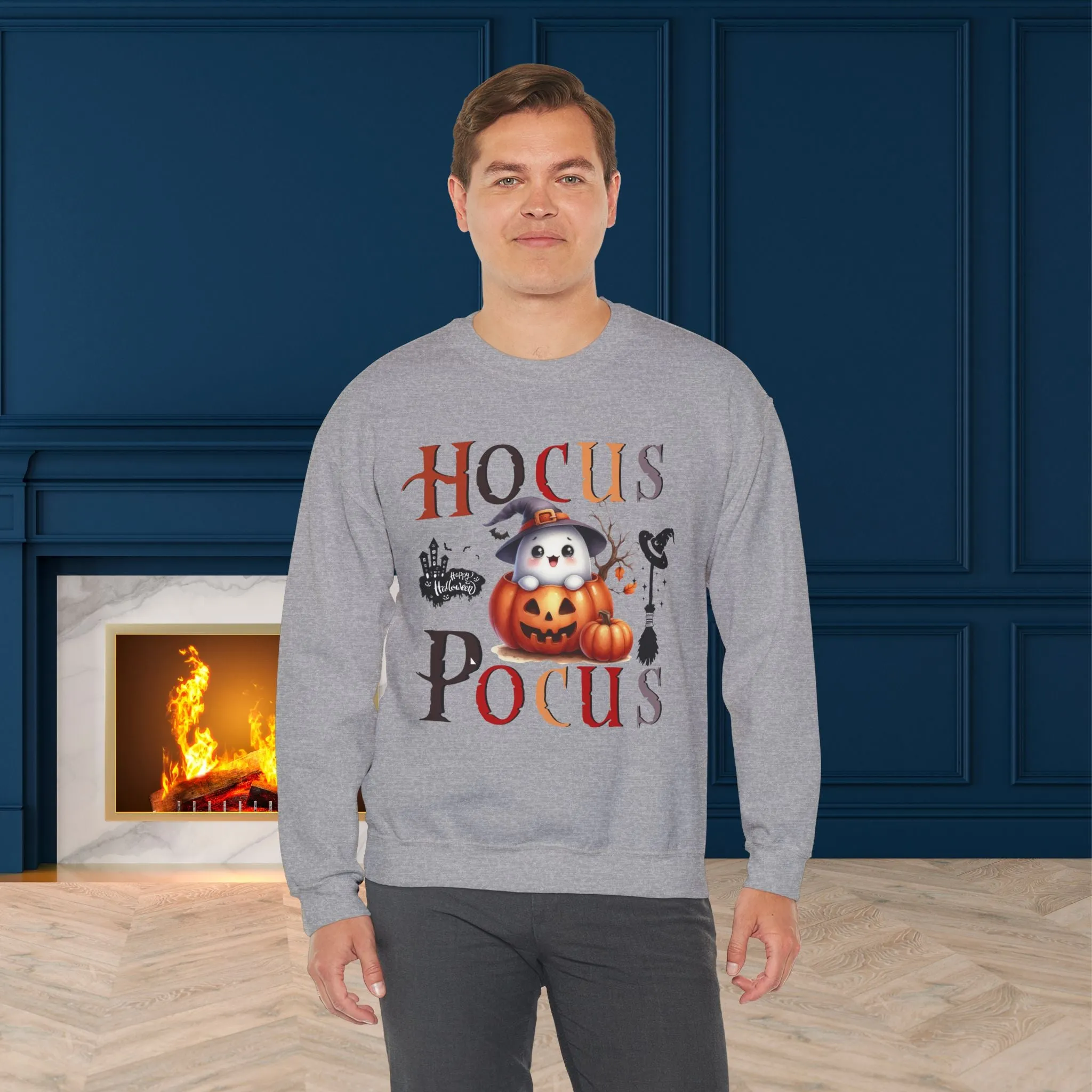 Hocus Pocus  Happy Halloween Sweatshirt, Happy Halloween Sweatshirt - Unisex Heavy Blend Crewneck, Halloween Sweatshirt, Cute Spooky Ghost sweatshirt.