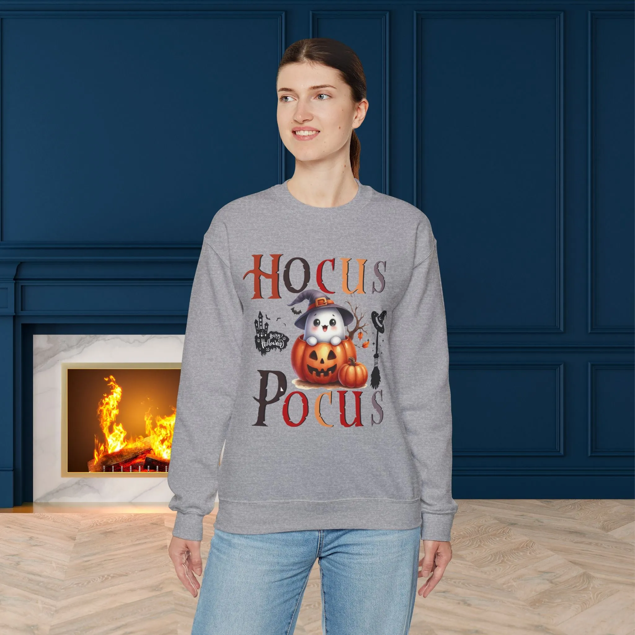 Hocus Pocus  Happy Halloween Sweatshirt, Happy Halloween Sweatshirt - Unisex Heavy Blend Crewneck, Halloween Sweatshirt, Cute Spooky Ghost sweatshirt.