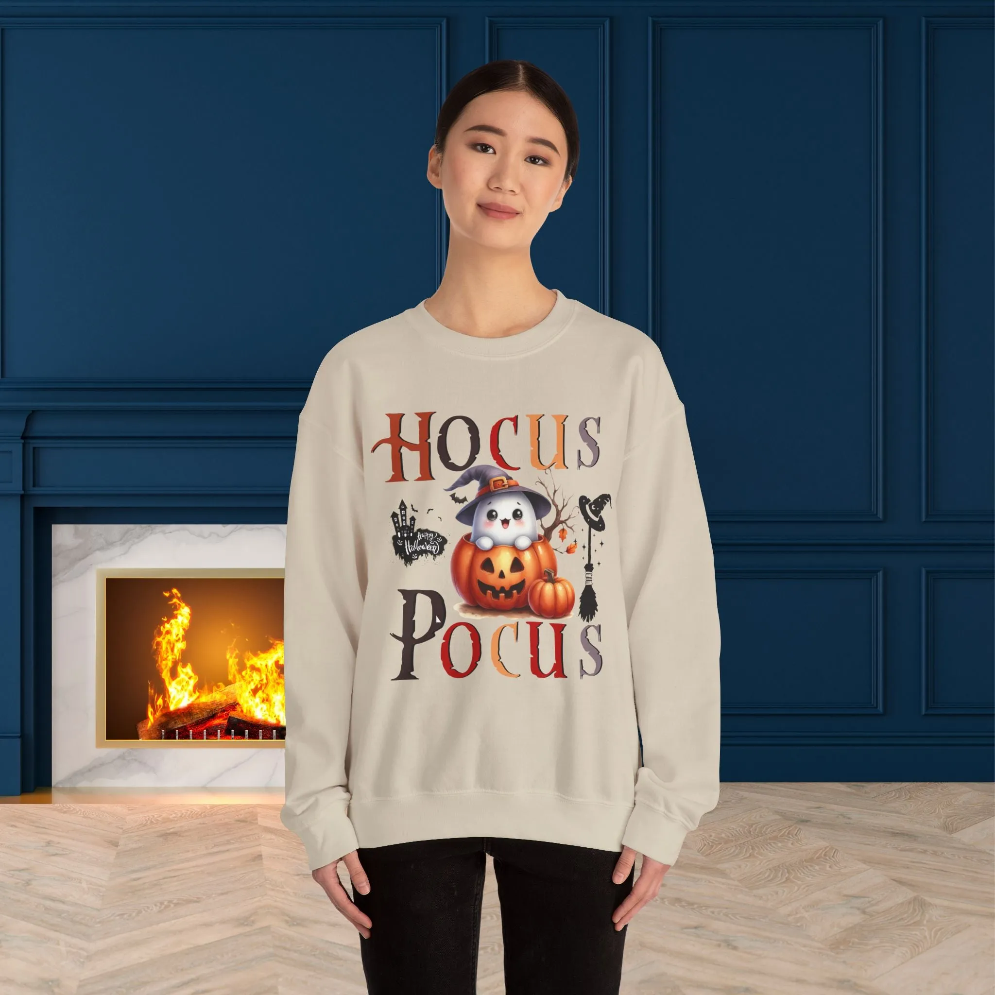 Hocus Pocus  Happy Halloween Sweatshirt, Happy Halloween Sweatshirt - Unisex Heavy Blend Crewneck, Halloween Sweatshirt, Cute Spooky Ghost sweatshirt.