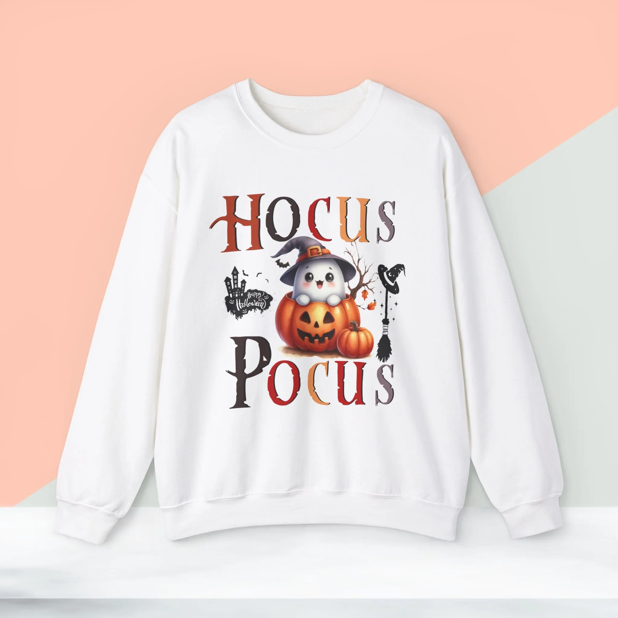 Hocus Pocus  Happy Halloween Sweatshirt, Happy Halloween Sweatshirt - Unisex Heavy Blend Crewneck, Halloween Sweatshirt, Cute Spooky Ghost sweatshirt.