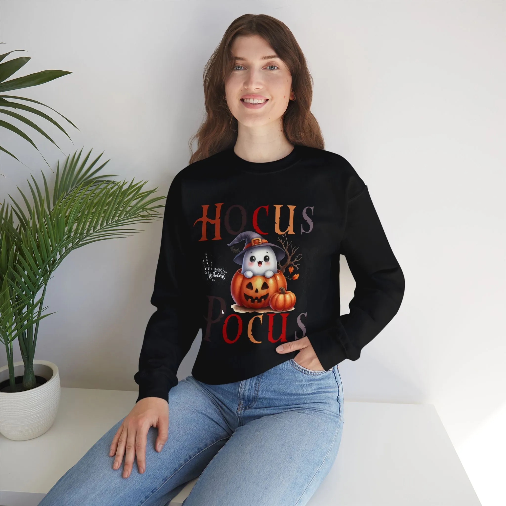 Hocus Pocus  Happy Halloween Sweatshirt, Happy Halloween Sweatshirt - Unisex Heavy Blend Crewneck, Halloween Sweatshirt, Cute Spooky Ghost sweatshirt.