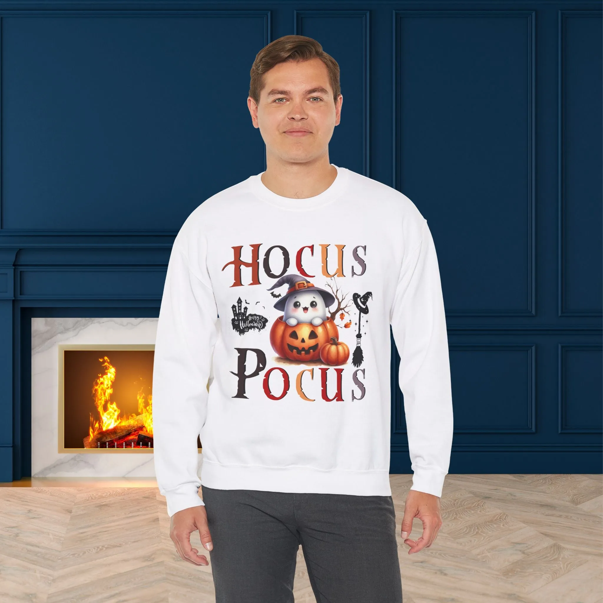 Hocus Pocus  Happy Halloween Sweatshirt, Happy Halloween Sweatshirt - Unisex Heavy Blend Crewneck, Halloween Sweatshirt, Cute Spooky Ghost sweatshirt.