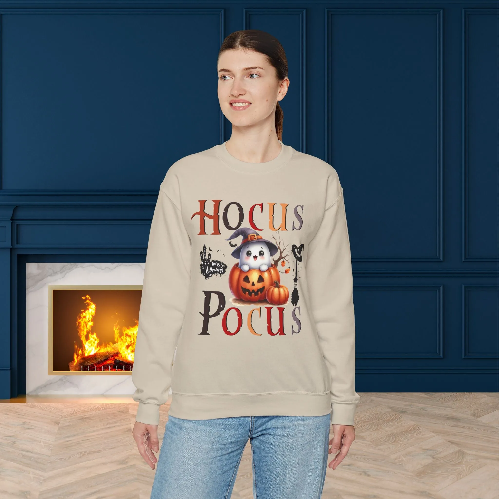 Hocus Pocus  Happy Halloween Sweatshirt, Happy Halloween Sweatshirt - Unisex Heavy Blend Crewneck, Halloween Sweatshirt, Cute Spooky Ghost sweatshirt.