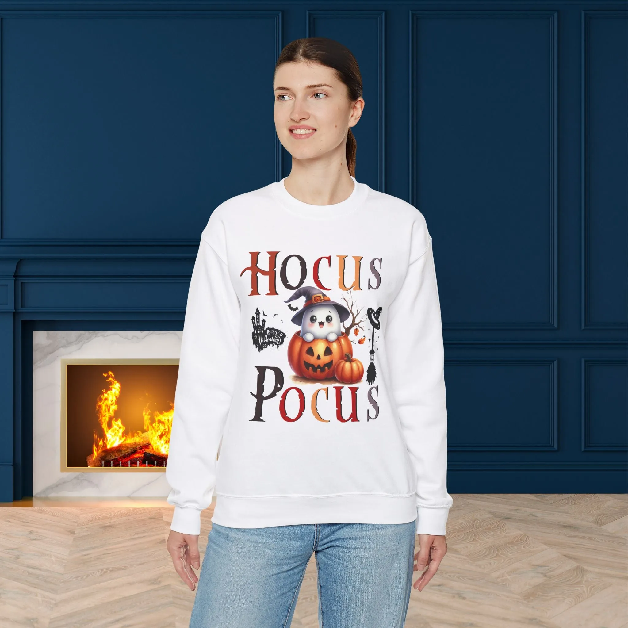 Hocus Pocus  Happy Halloween Sweatshirt, Happy Halloween Sweatshirt - Unisex Heavy Blend Crewneck, Halloween Sweatshirt, Cute Spooky Ghost sweatshirt.