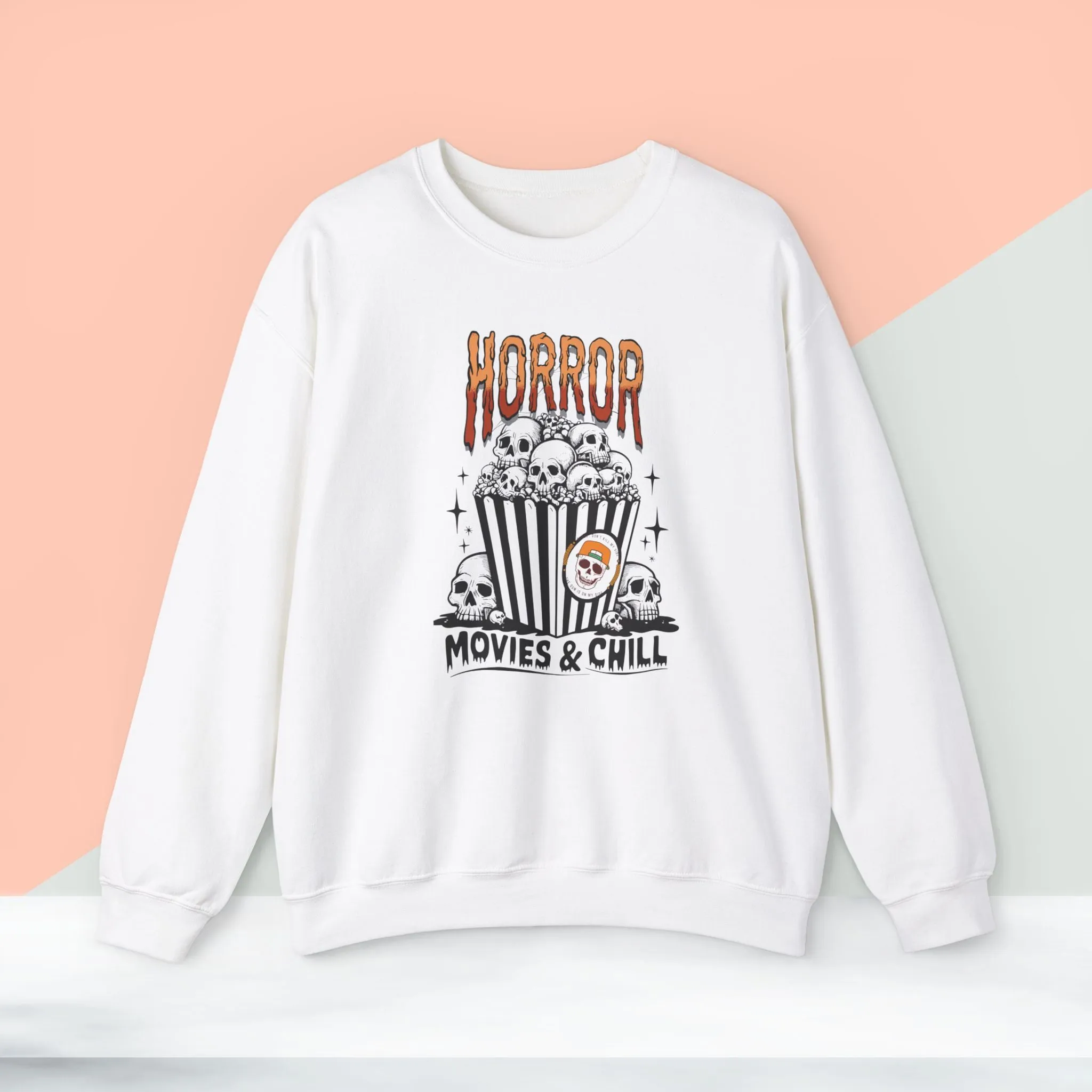 Horror Movies & Chill Sweatshirt, Happy Halloween Sweatshirt - Unisex Heavy Blend Crewneck, Halloween Sweatshirt, Cute Spooky Ghost sweatshirt.