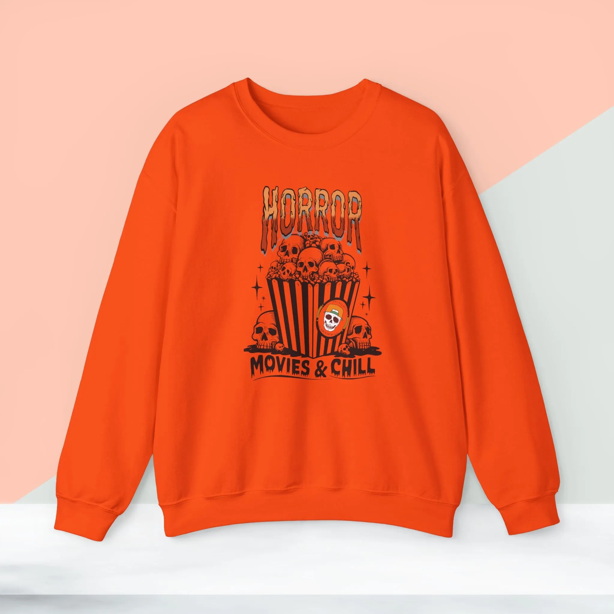 Horror Movies & Chill Sweatshirt, Happy Halloween Sweatshirt - Unisex Heavy Blend Crewneck, Halloween Sweatshirt, Cute Spooky Ghost sweatshirt.