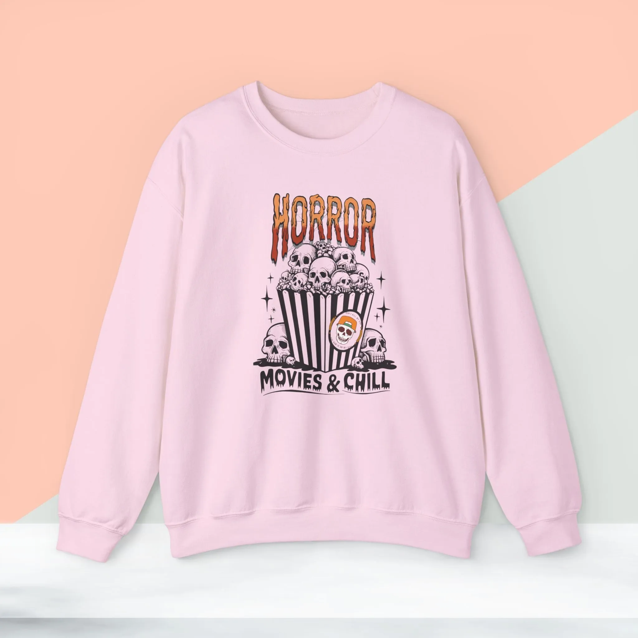 Horror Movies & Chill Sweatshirt, Happy Halloween Sweatshirt - Unisex Heavy Blend Crewneck, Halloween Sweatshirt, Cute Spooky Ghost sweatshirt.