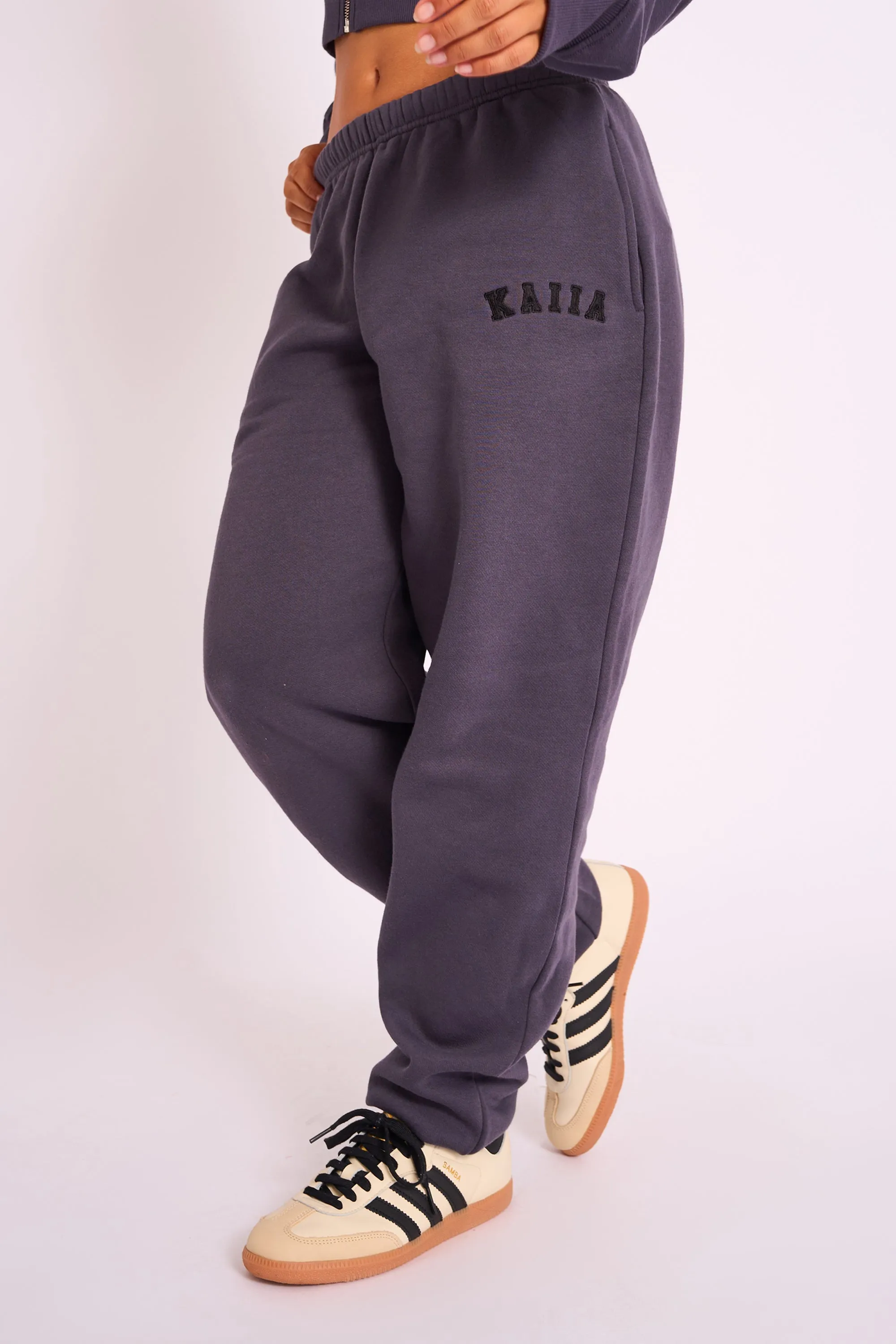 Kaiia Logo Cuffed Joggers Dark Grey