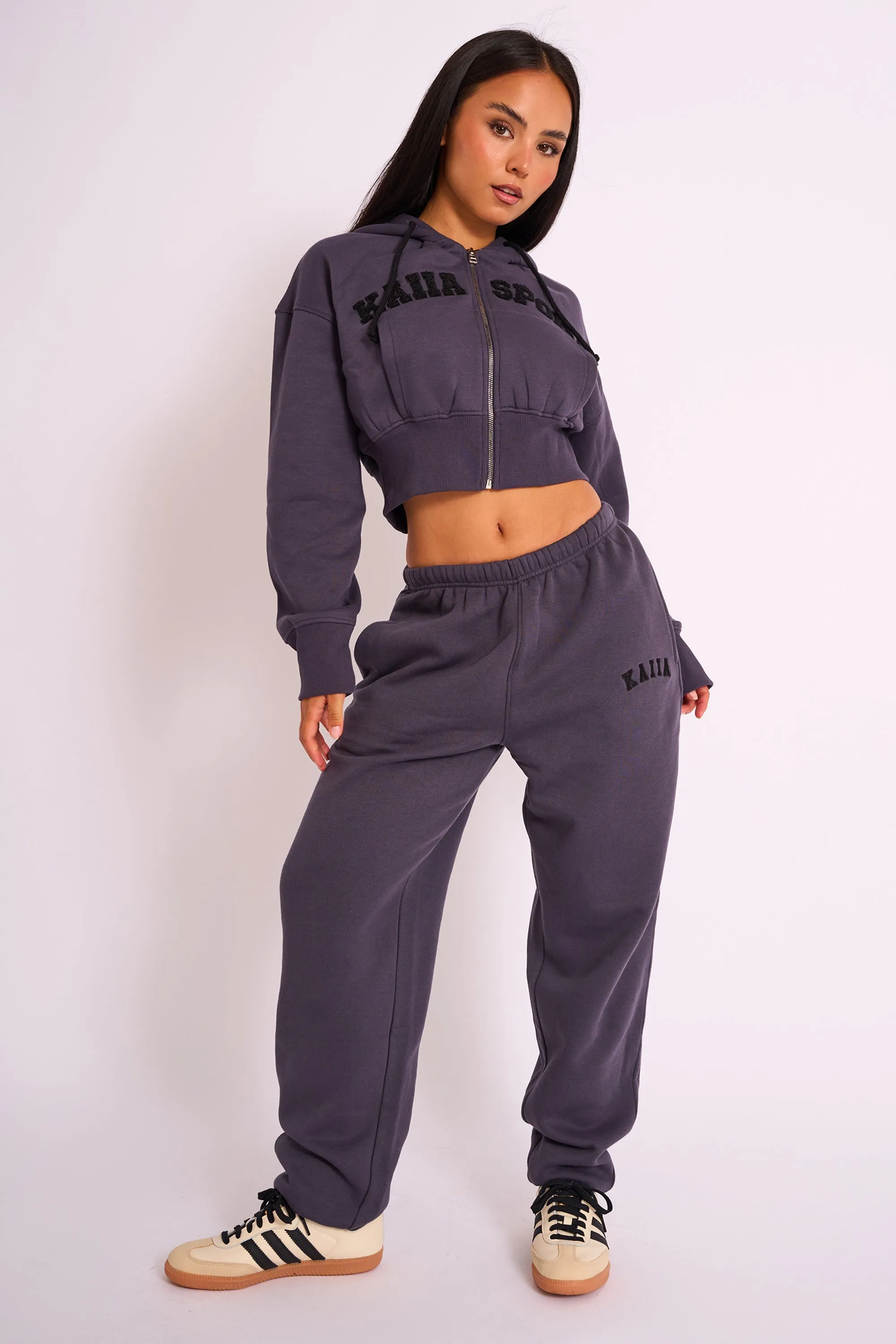 Kaiia Logo Cuffed Joggers Dark Grey