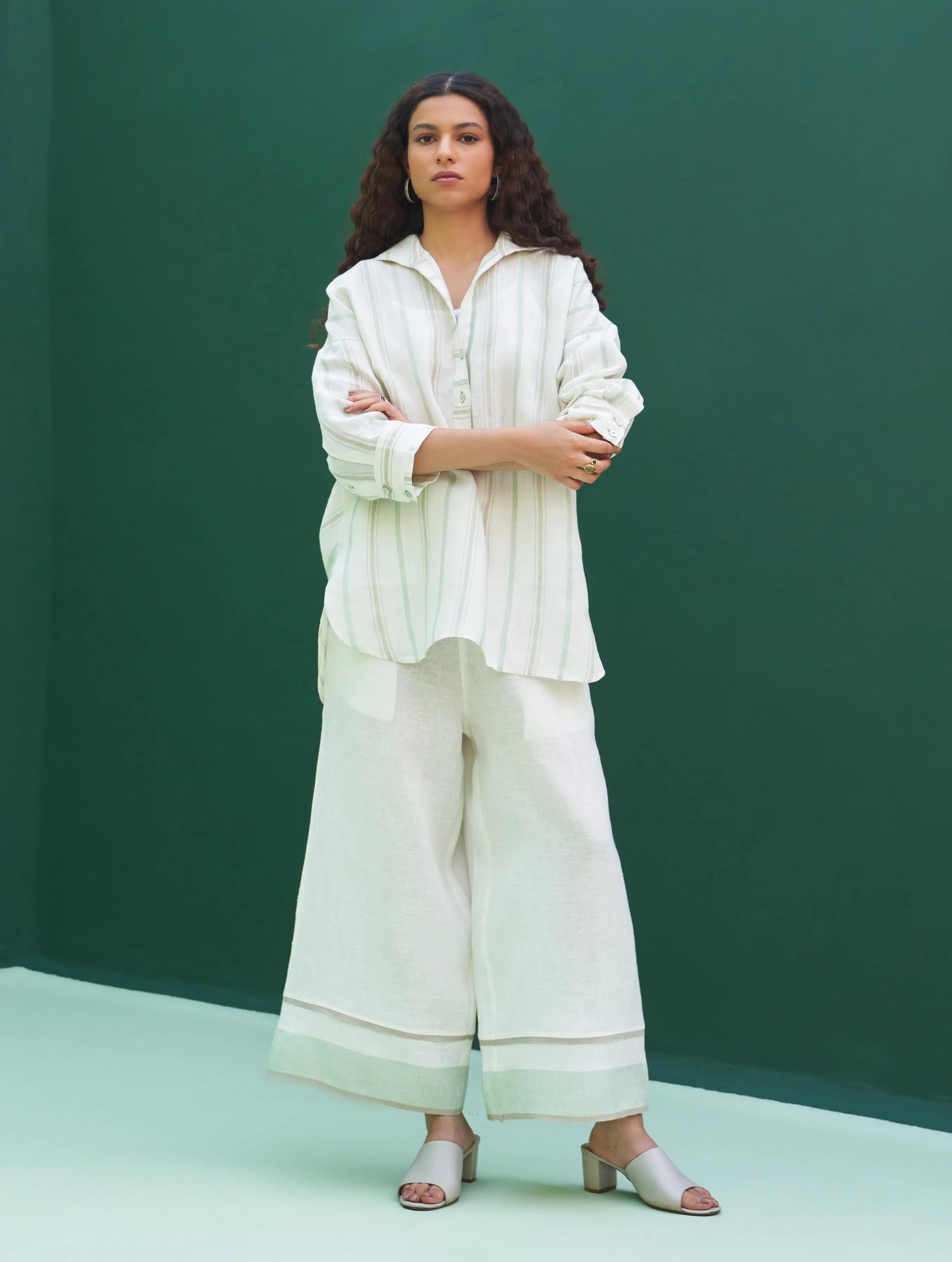 Kiku Striped Linen Co-ord Set - Mint