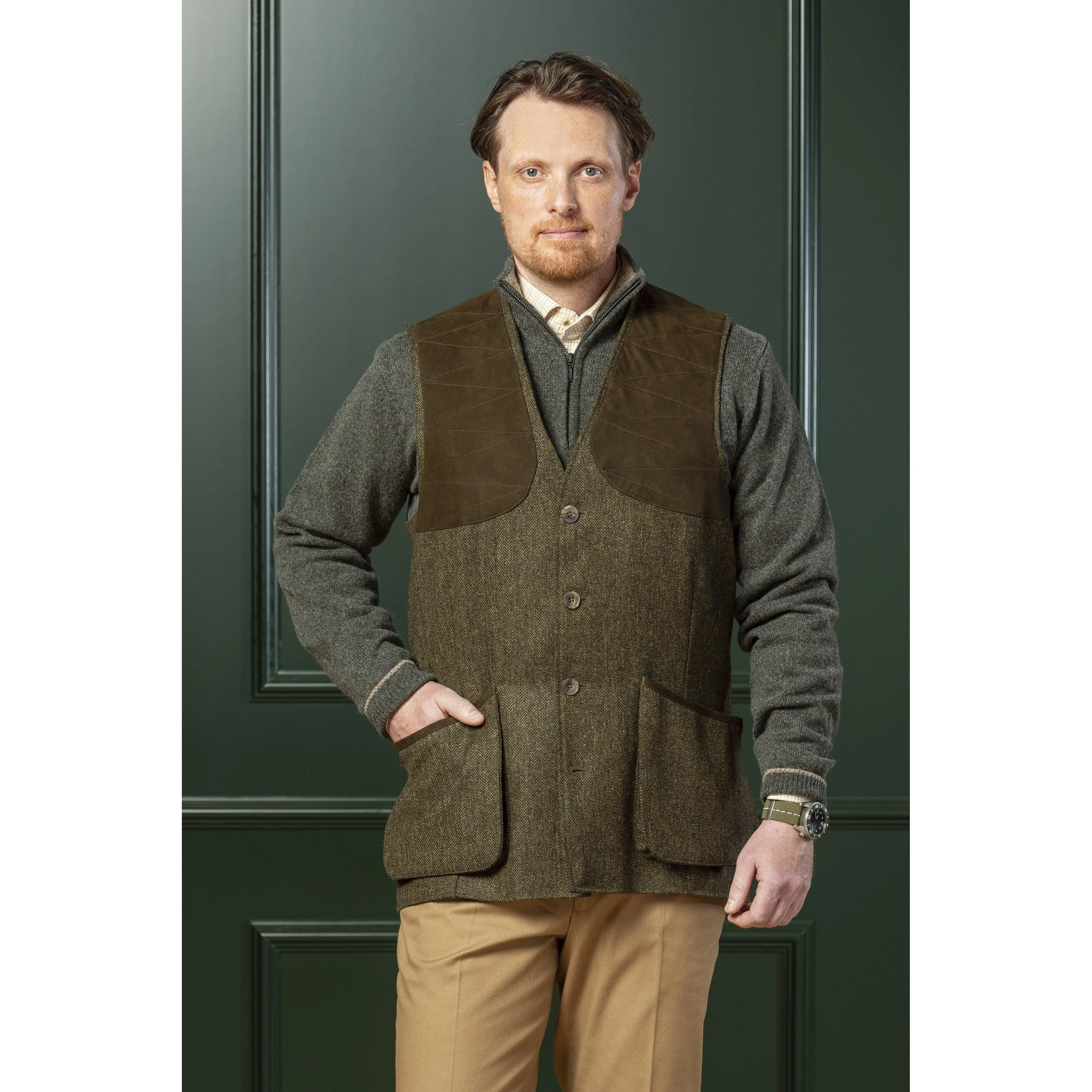 Laksen Leith Mens Tweed Shooting Vest - Kirkton Tweed