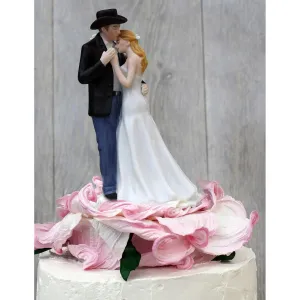 Lasso of Love Pink Rose Blossom Western Wedding Cake Topper