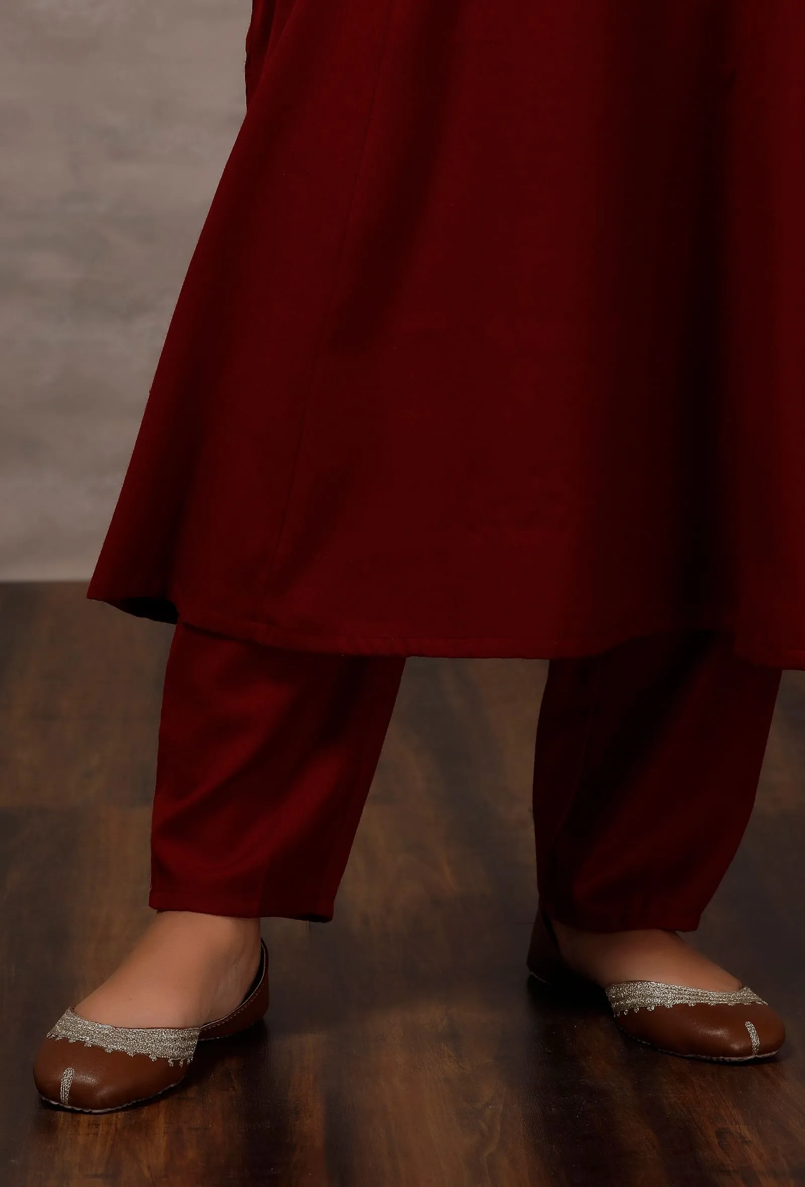 Lata Maroon A-Line Woollen Kurta