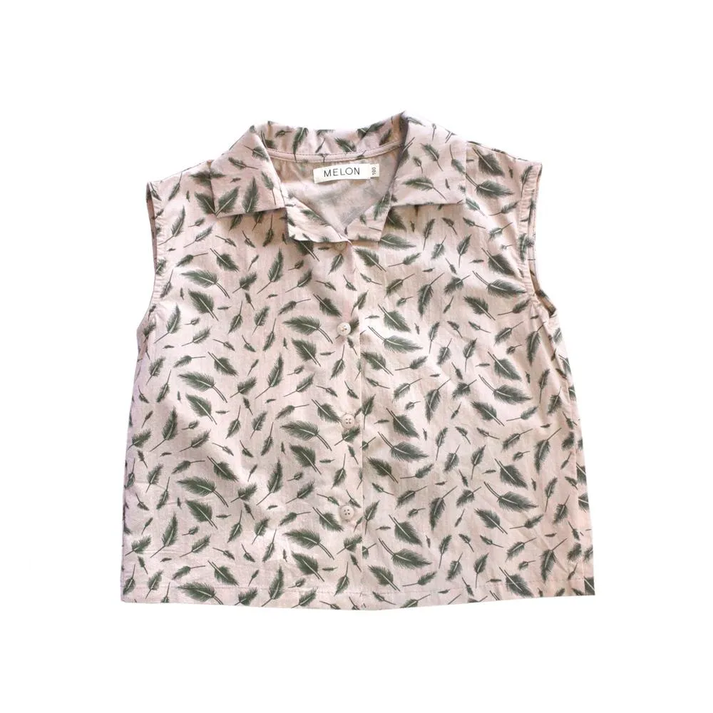 Leafy Prints Cotton Top, Blush