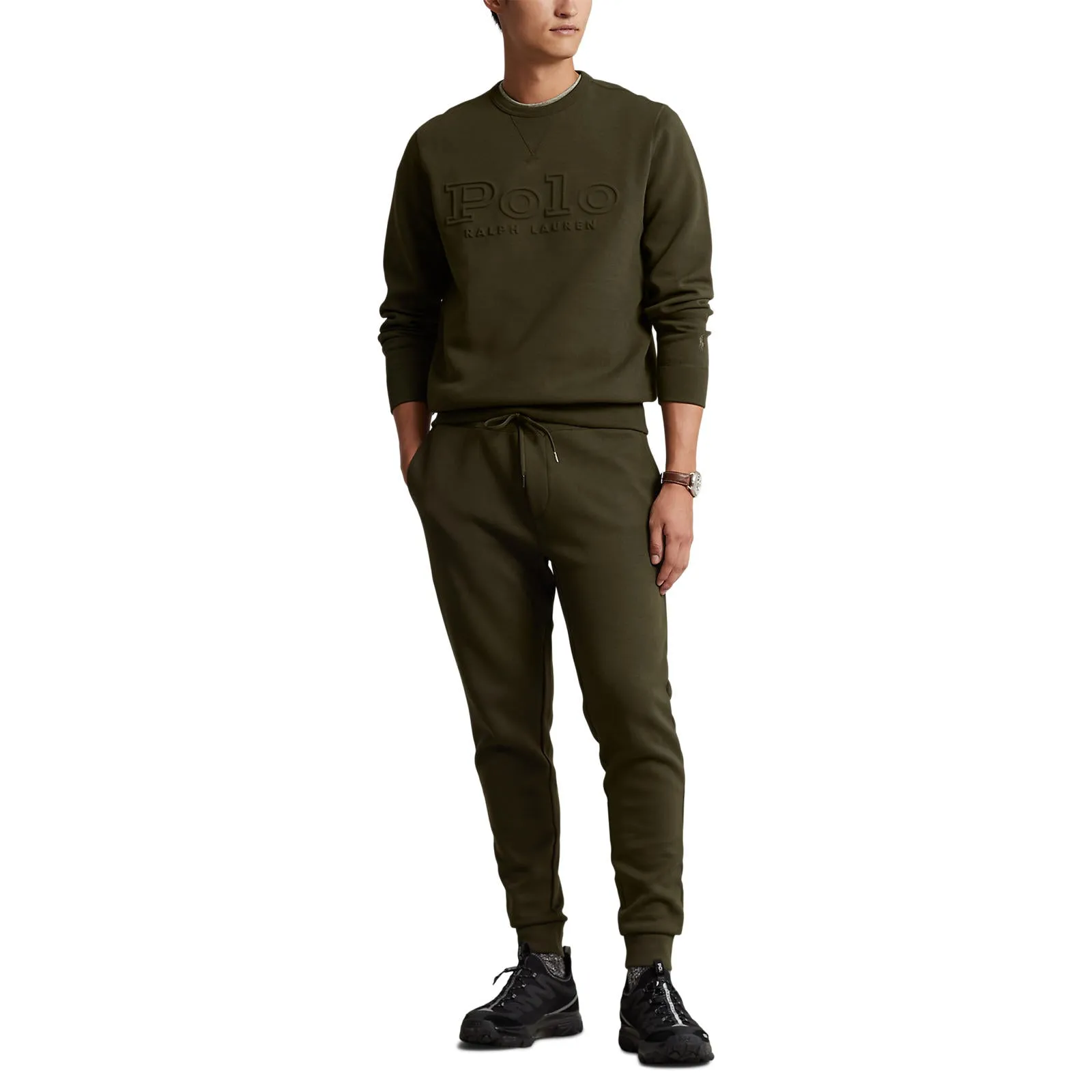 Logo-Embossed Double Knit Sweatshirt - Company Olive