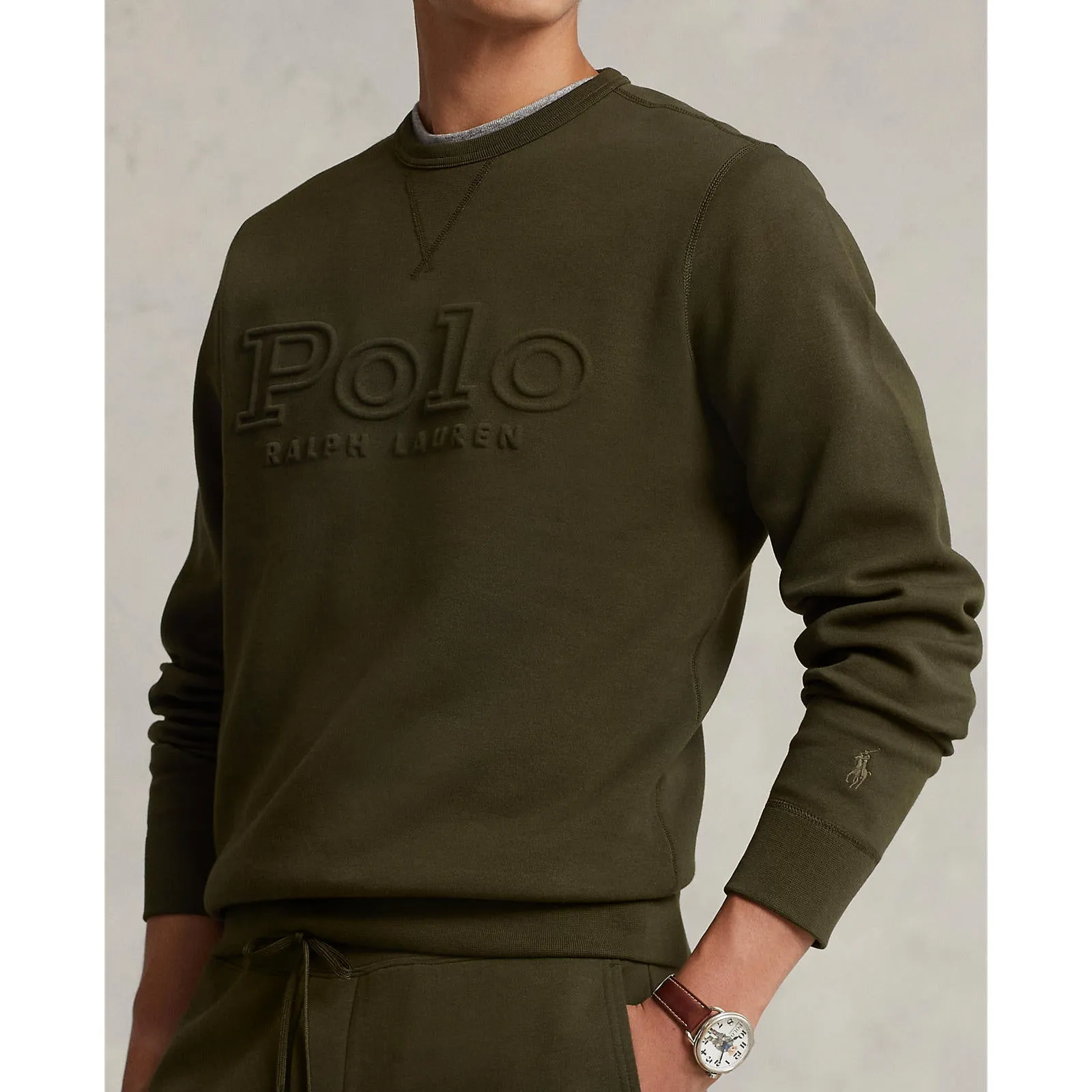 Logo-Embossed Double Knit Sweatshirt - Company Olive