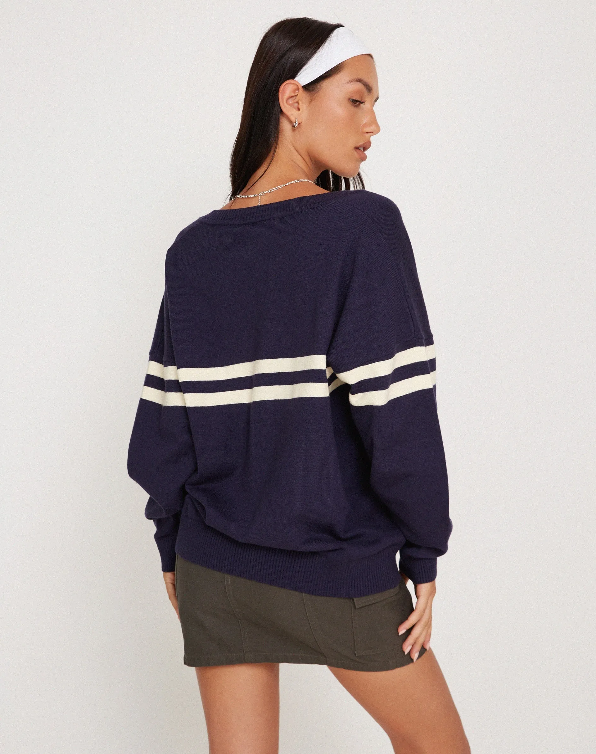 Louna Jumper in Peacoat Blue with White Stripe