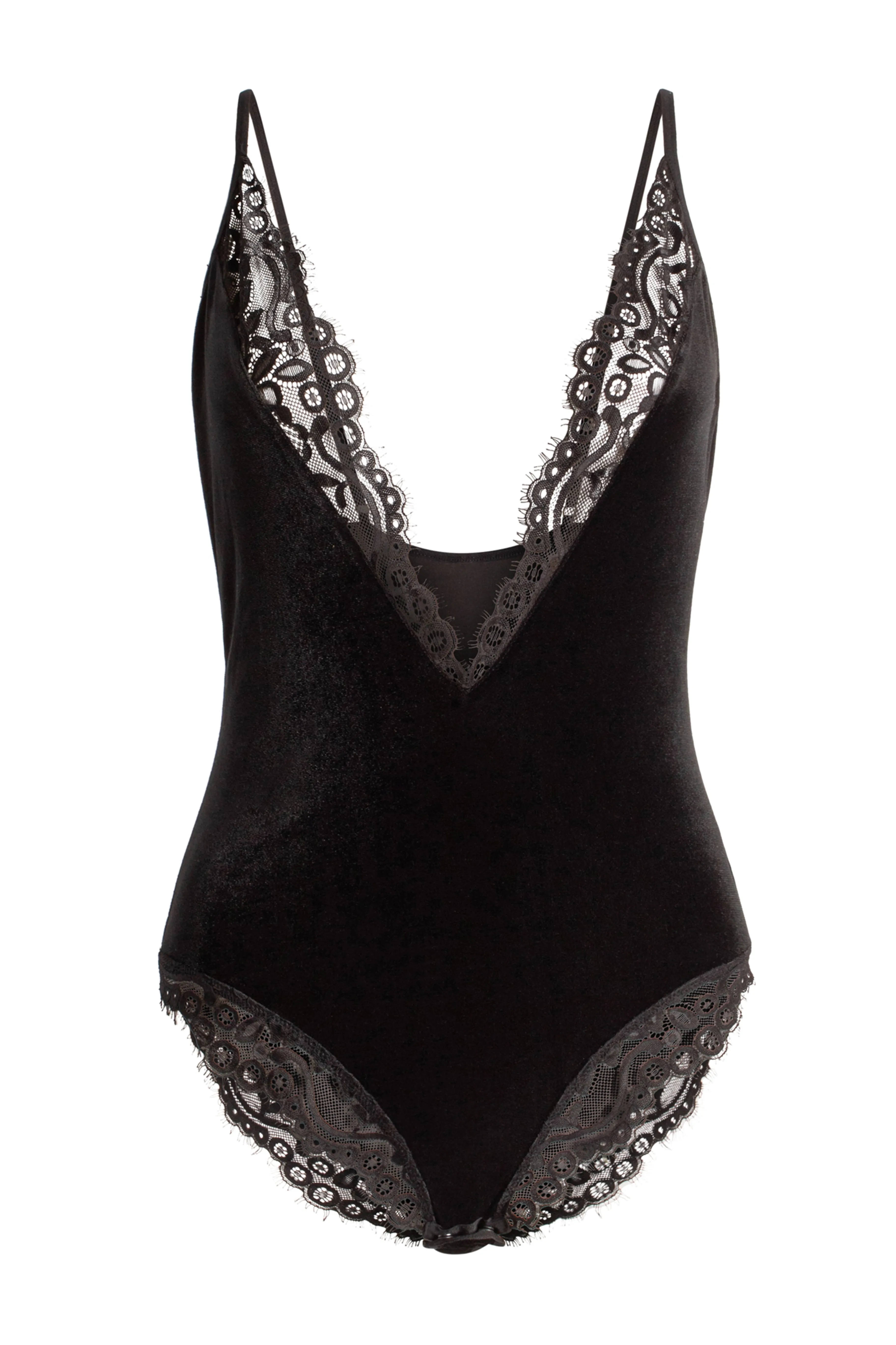 Luxe Velvet Deep V Lace Trim Neckline Bodysuit®