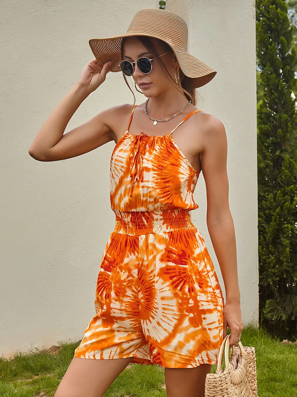 MECALA Tropical Print Jumpsuit Spaghetti Strap Honeymoon Outfits