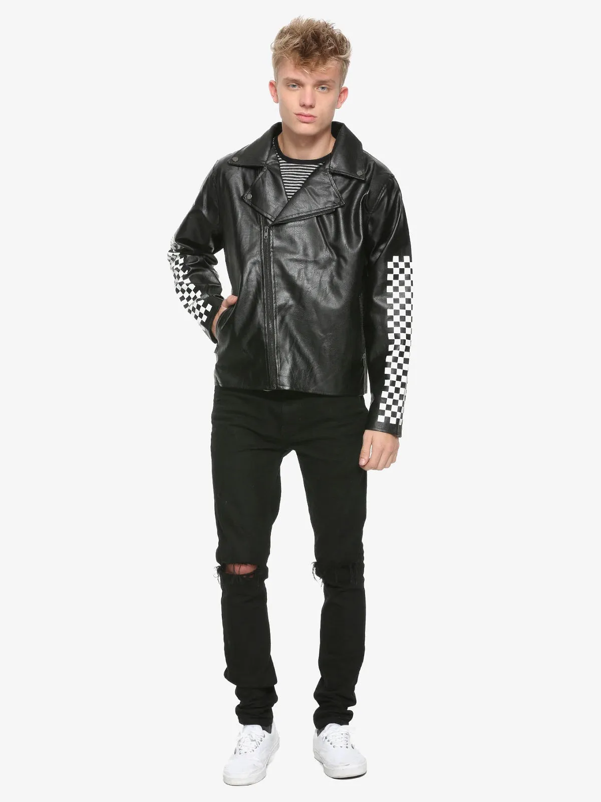 Men Checkered Leather Jacket