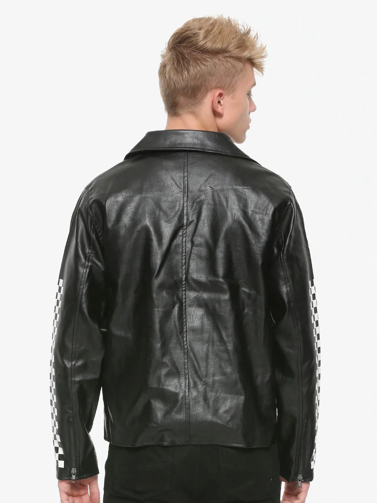 Men Checkered Leather Jacket