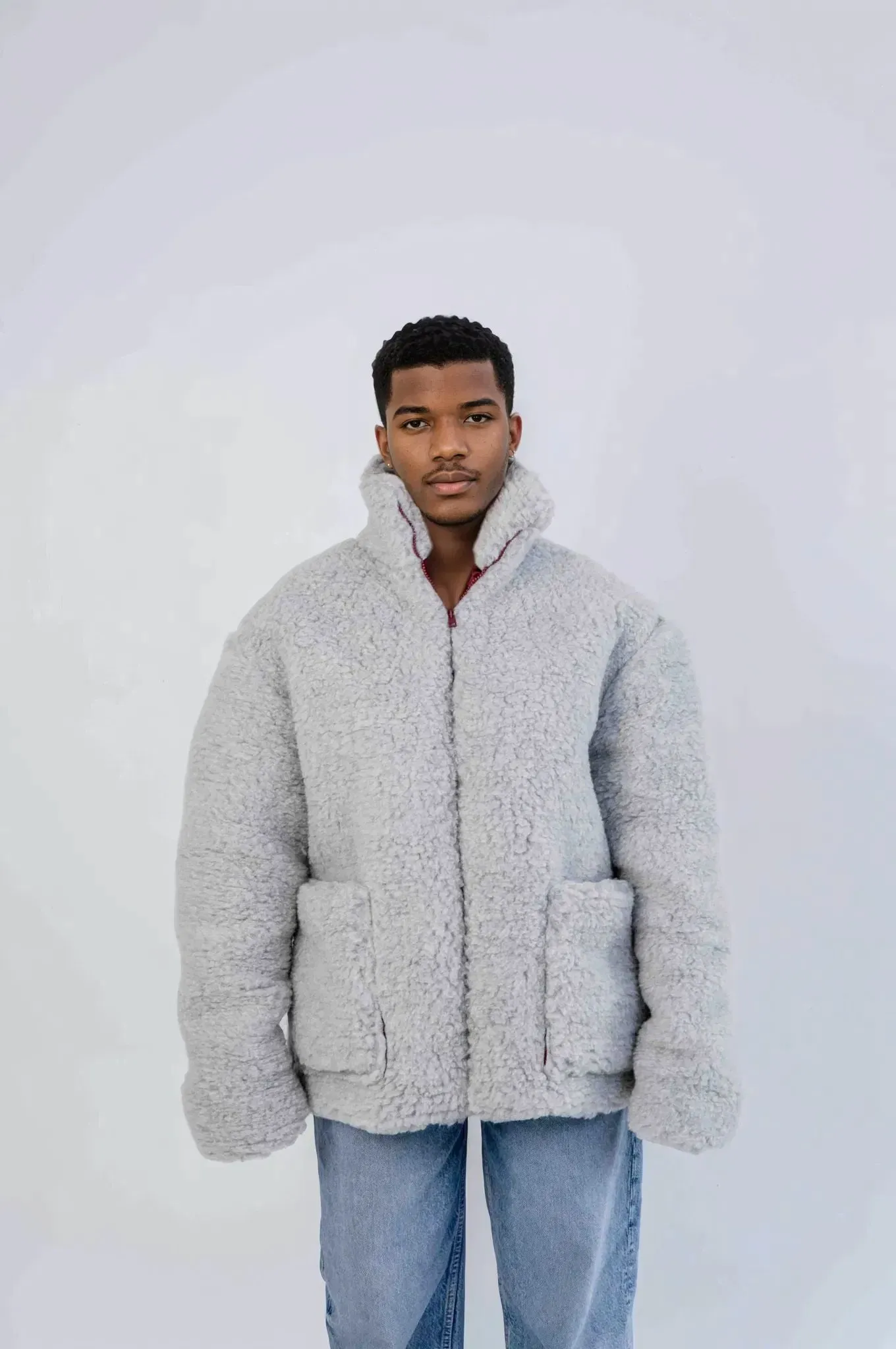 Men's Oversized Wool Jacket - Light Grey