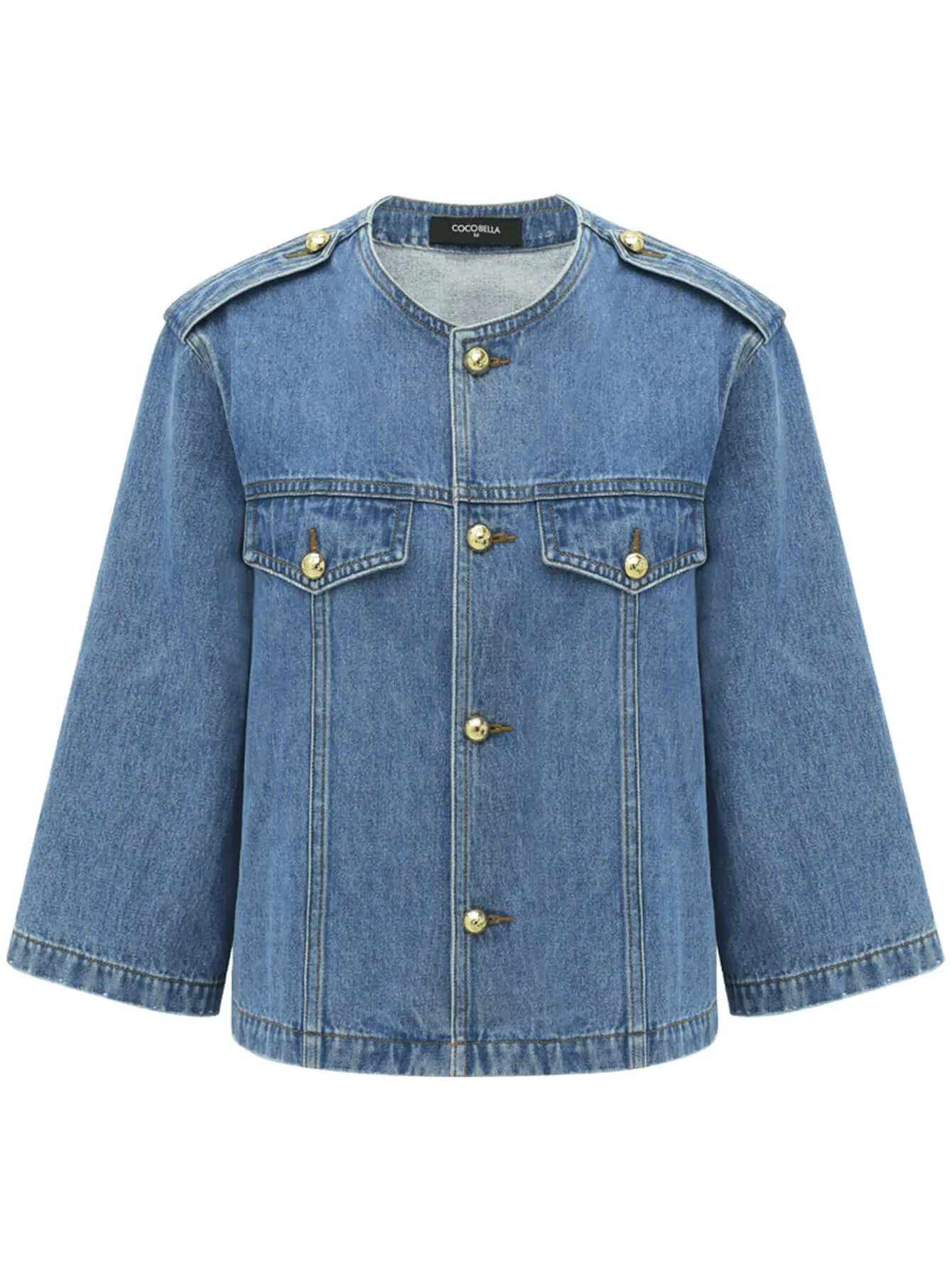 Modern Military Inspired Cropped Blue Denim Jacket