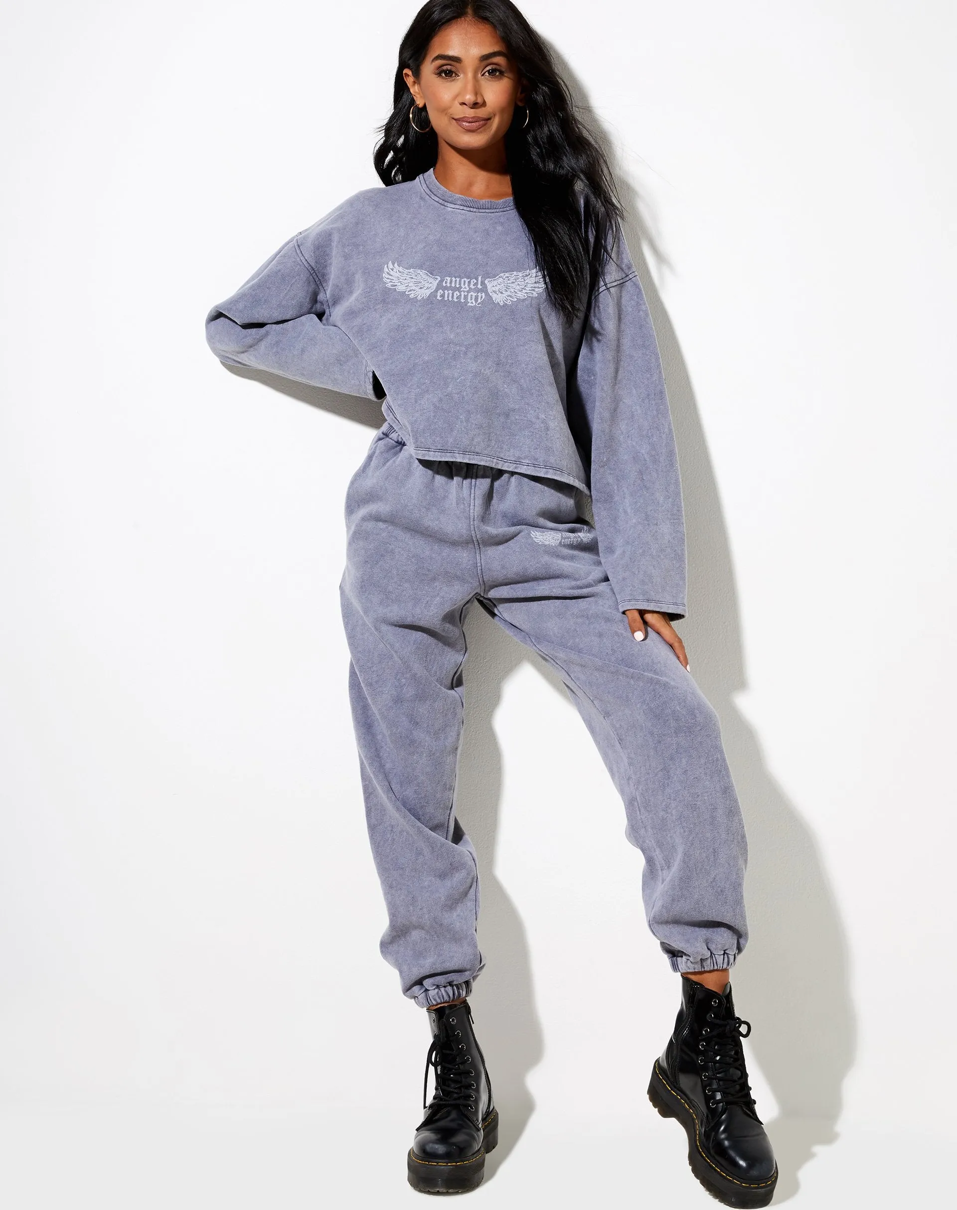 Niyo Sweatshirt in Charcoal Wash "Angel Energy" Wings