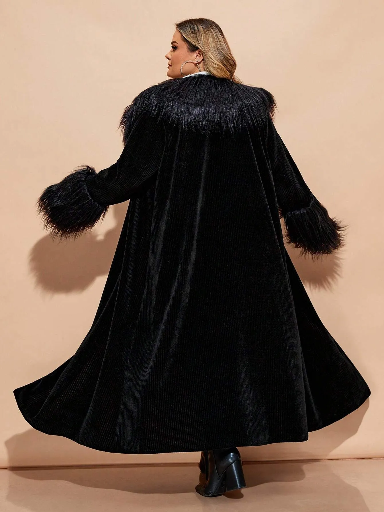 Open Front Faux Fur Punk Gothic Coat