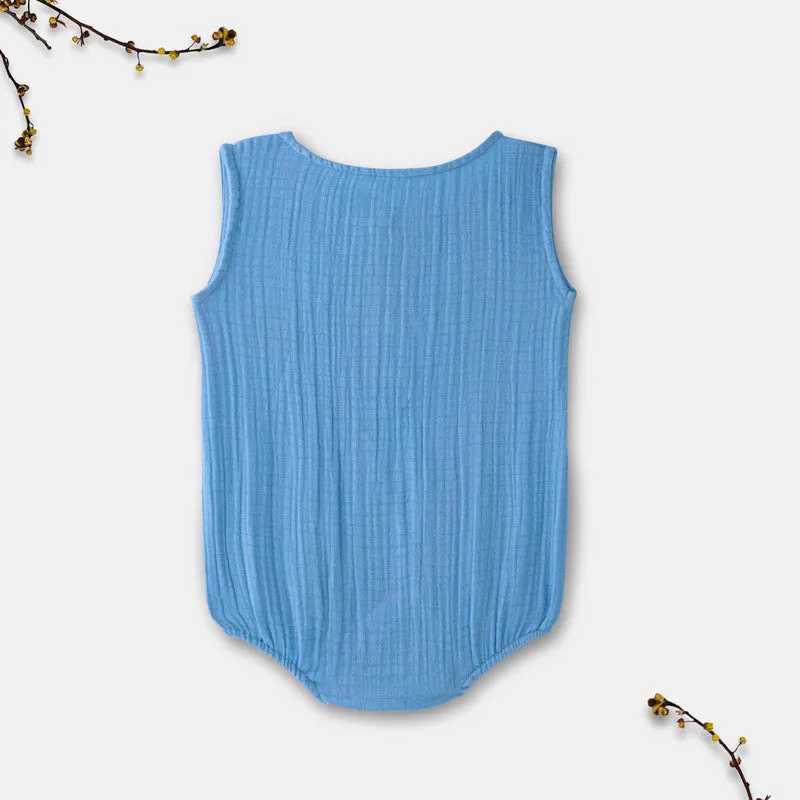 Organic Cotton Muslin Baby Romper | Sleeveless | Denim Blue